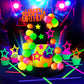 53pcs Neon Cake Decorations Glow Cake Toppers with Ball Star and Happy Birthday Toppers UV Reactive Party Decorations for Neon Cakes Black Light