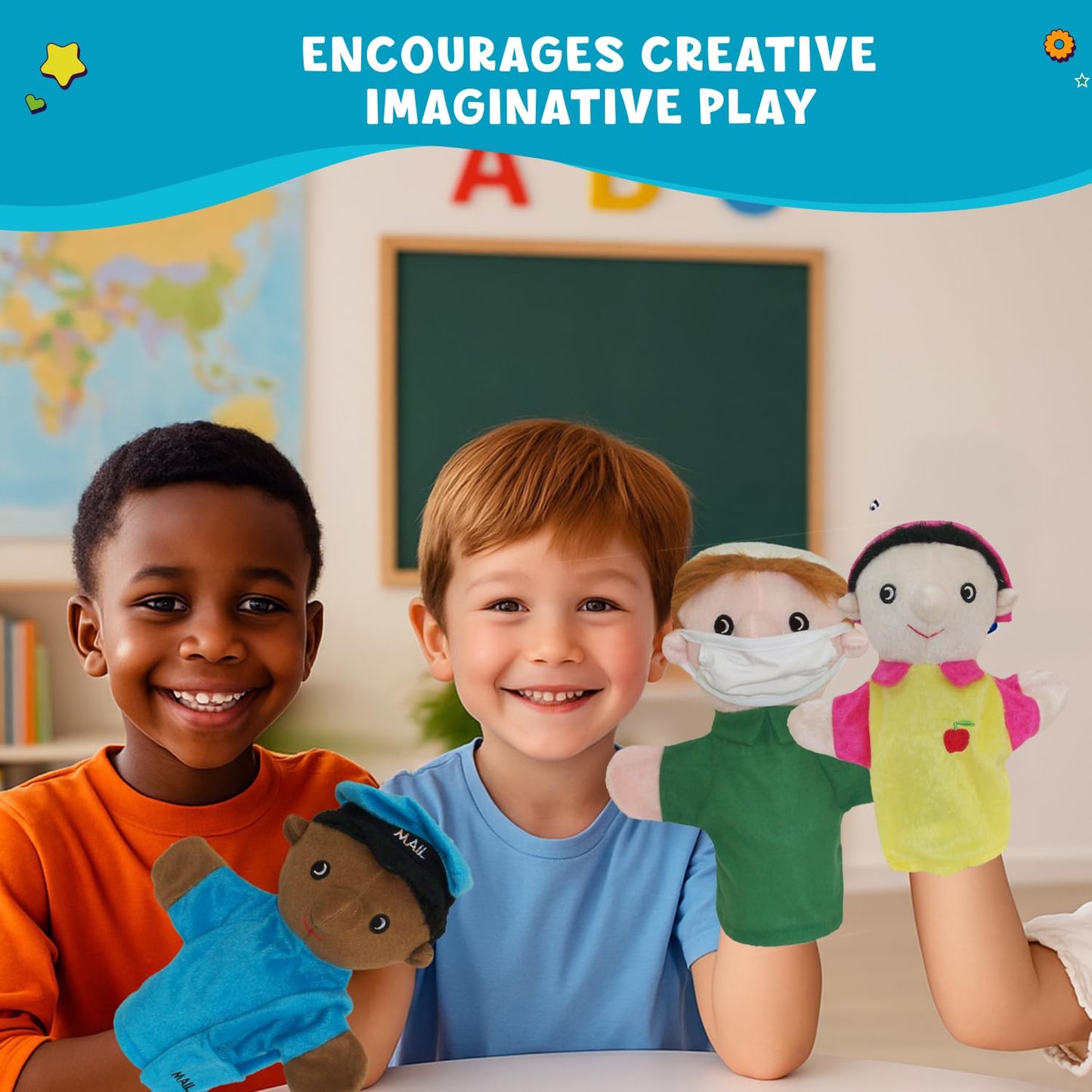 Get Ready Kids Community Helper Hand Puppet Set - 10 Soft Career Puppets
