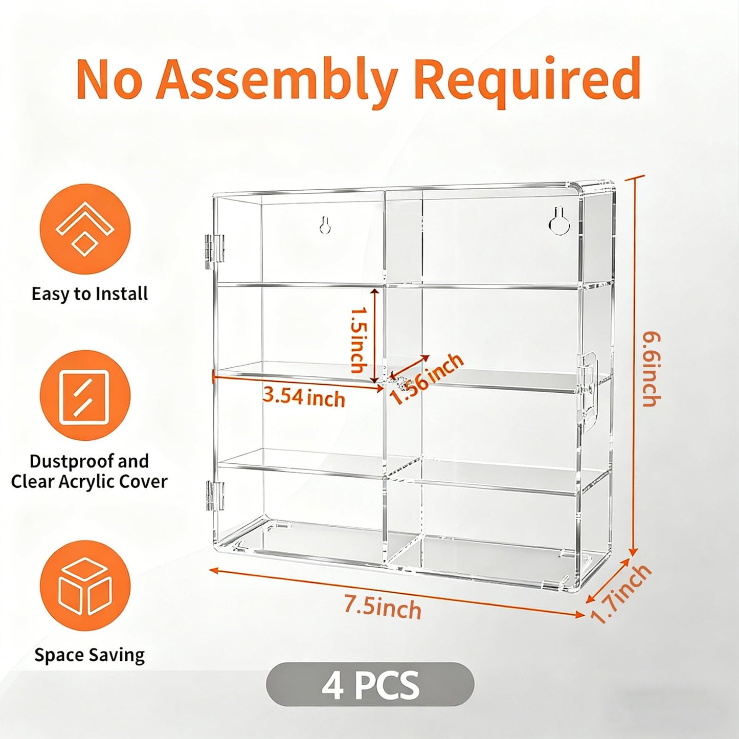 4-Pack Clear Display Case for 1/64 Scale Die-Cast Cars, Compatible with Hot Wheels & Matchbox, Wall-Mountable & Stackable Toy Car Storage Boxes, Holds
