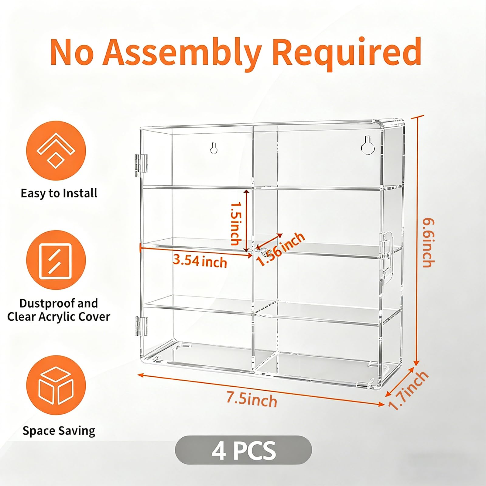 4-Pack Clear Display Case for 1/64 Scale Die-Cast Cars, Compatible with Hot Wheels & Matchbox, Wall-Mountable & Stackable Toy Car Storage Boxes, Holds