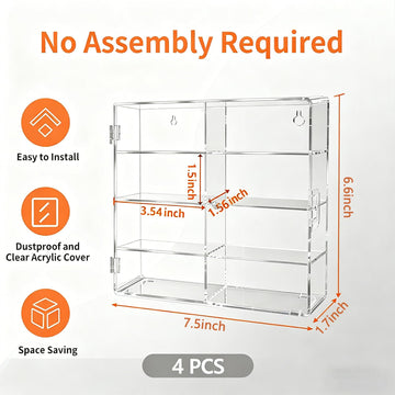 4-Pack Clear Display Case for 1/64 Scale Die-Cast Cars, Compatible with Hot Wheels & Matchbox, Wall-Mountable & Stackable Toy Car Storage Boxes, Holds