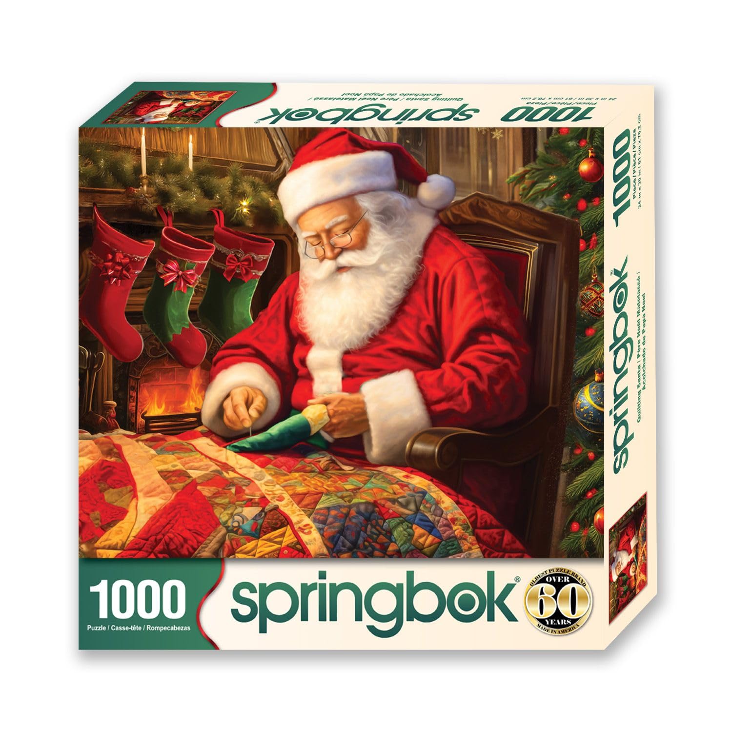 Springbok Quilting Santa 1000 Piece Jigsaw Puzzle for Adults - Unique Cut Pieces - Made in USA
