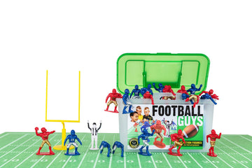 Kaskey Kids Football Guys, Red Gold vs. Blue Silver, 30 Pieces in Each Set, Includes 2 Teams, Accessories, and Travel Storage Case, Nostalgic Sports
