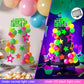 53pcs Neon Cake Decorations Glow Cake Toppers with Ball Star and Happy Birthday Toppers UV Reactive Party Decorations for Neon Cakes Black Light