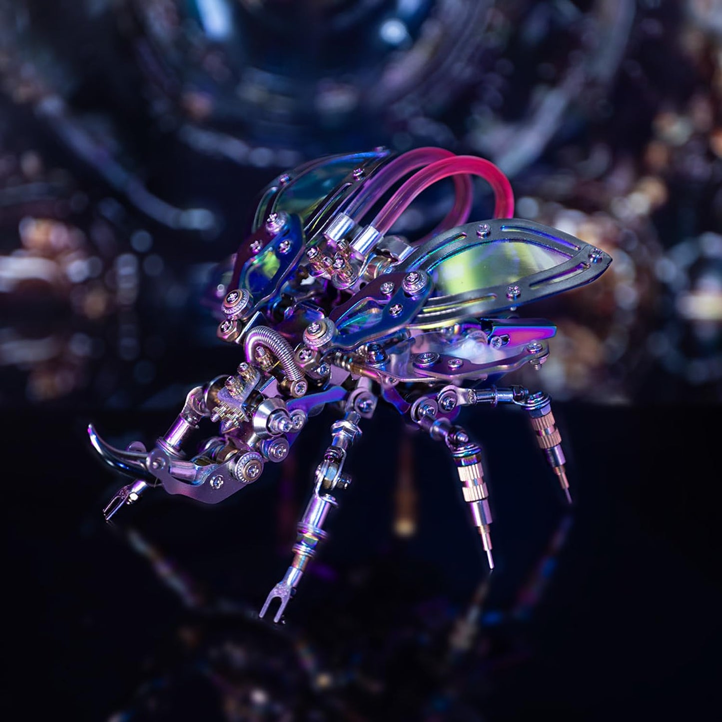 Mostarle Hercules Beetle 3D Metal Puzzle Kit for Adults, 418 PCS DIY Cyberpunk Mechanical Model with Fiber Optic Lights, Gradient Wings, Collectible