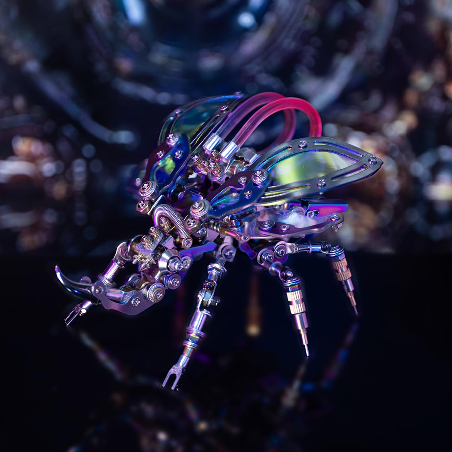 Mostarle Hercules Beetle 3D Metal Puzzle Kit for Adults, 418 PCS DIY Cyberpunk Mechanical Model with Fiber Optic Lights, Gradient Wings, Collectible