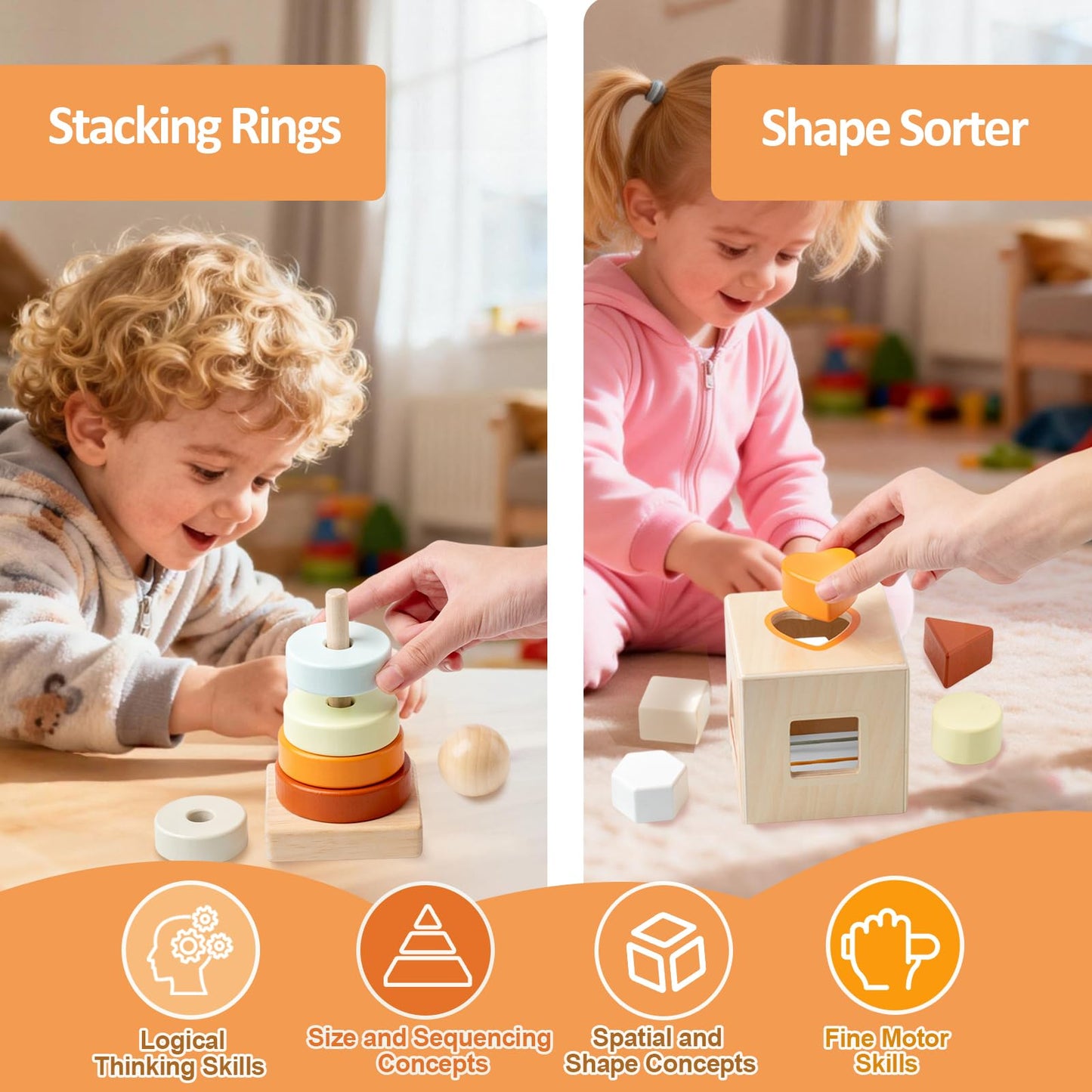 Smartwo Wooden Montessori Toys,Montessori Baby Blocks Toy for 12-18 Months,Shape Sorting,Xylophone,Development Toys for Girls Boys Birthday Chiristmas