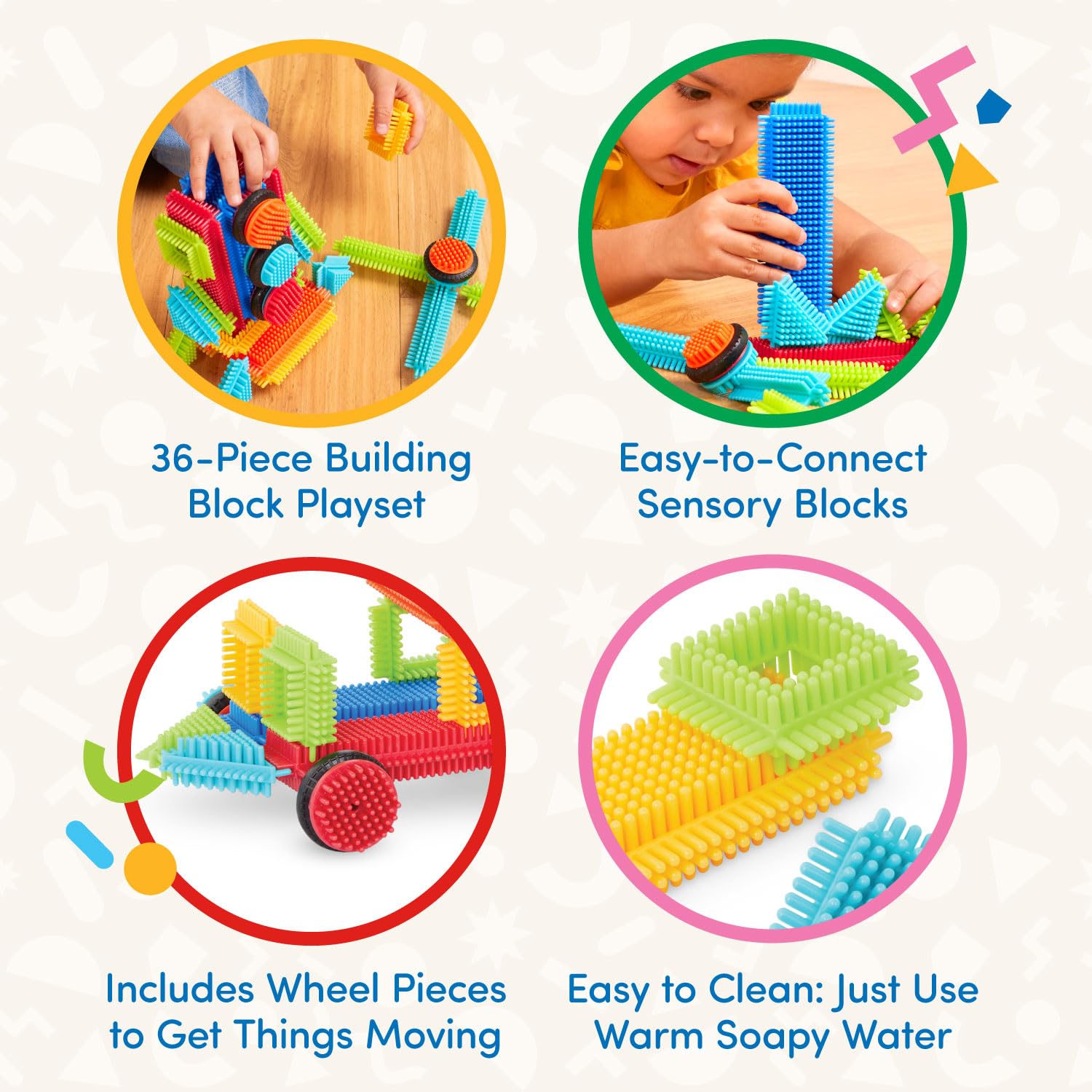 Battat - Bristle Blocks - STEM Interlocking Building Blocks - 36 Pieces Playset - Developmental Toys for Toddlers & Kid - Basic Builder Box - 2+ Years
