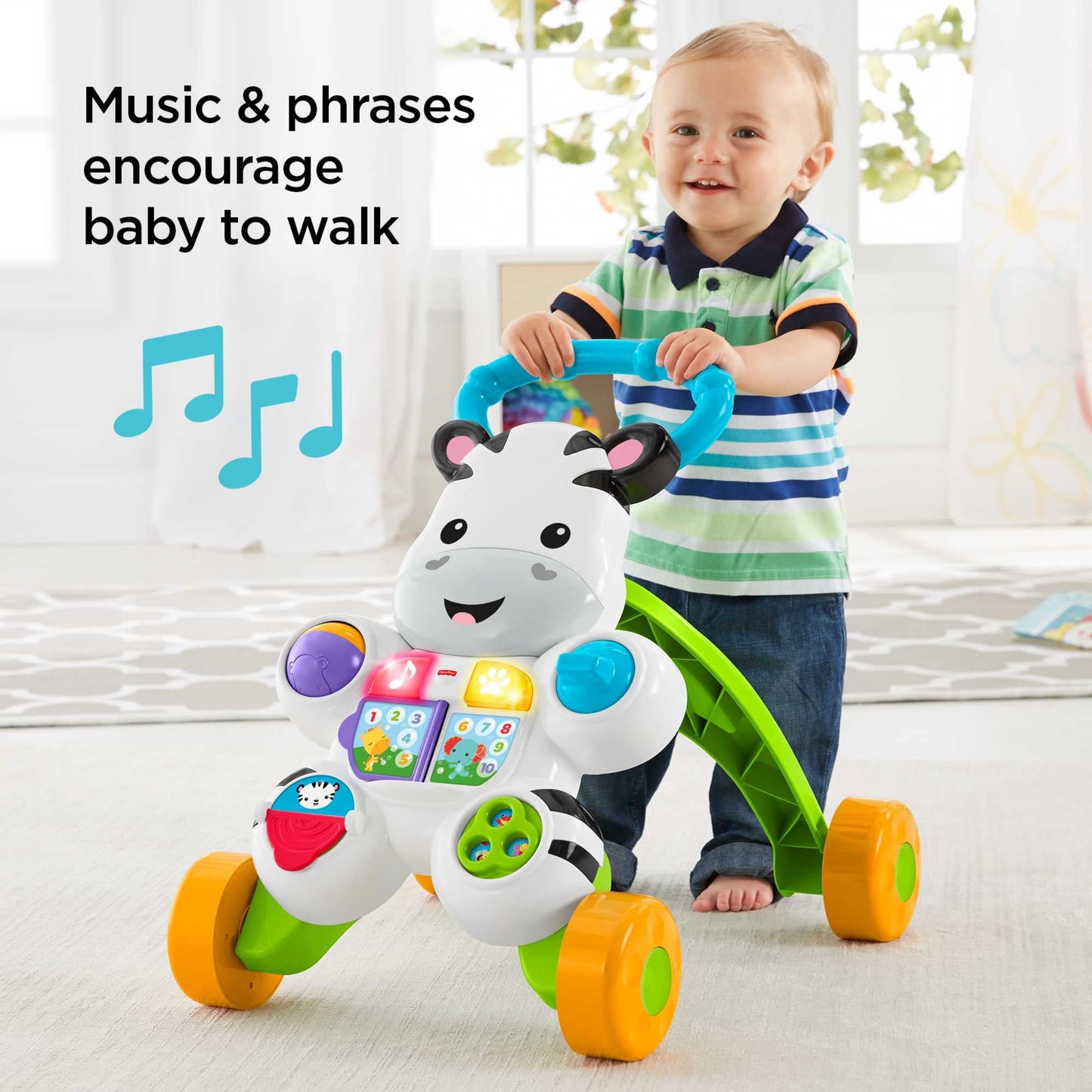 Fisher-Price Baby Push Toy Learn with Me Zebra Walker Musical Learning Activity with Lights & Fine Motor Play for Infants Ages 6+ Months