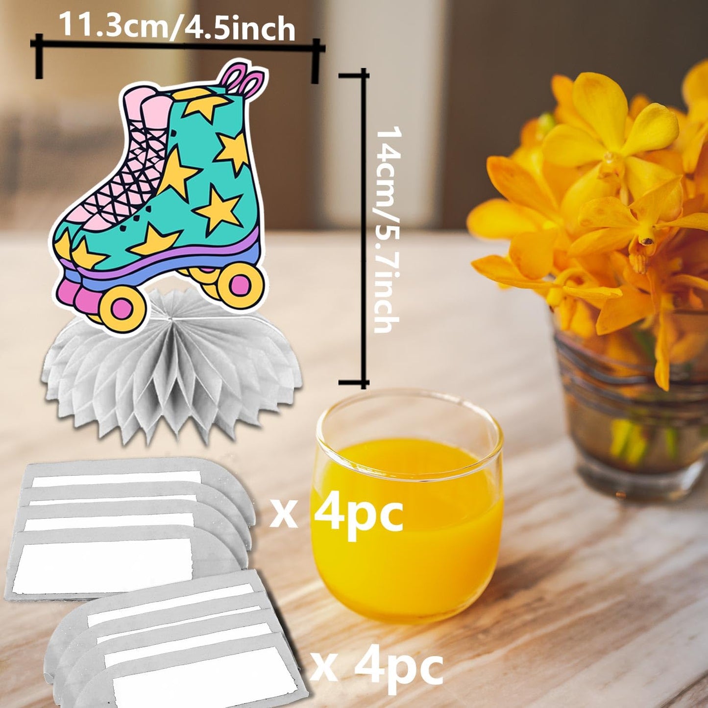 Roller Skates Honeycomb Centerpieces Retro Hip Hop Roller Skating Theme Decor for Girls Teens Baby Shower Neon Rainbow Glow Party Roller Skating Party