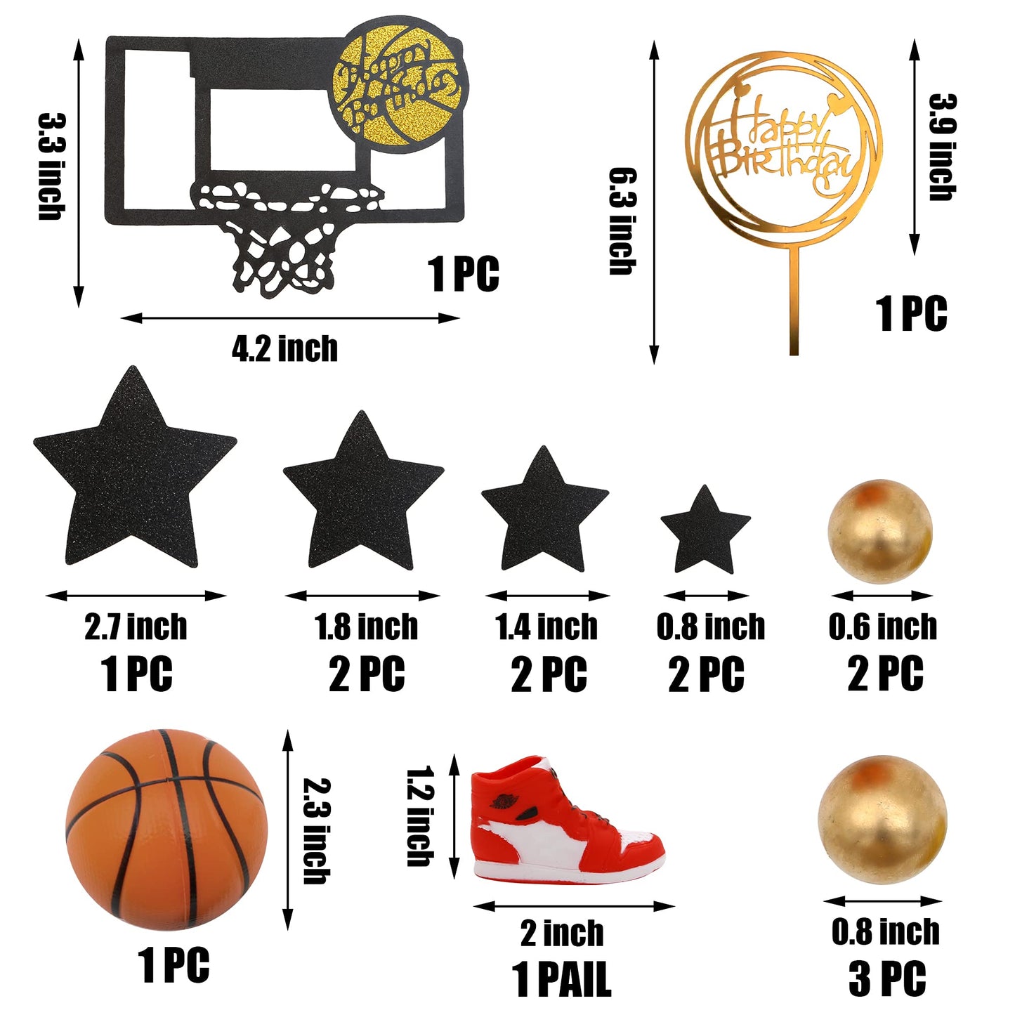 16 PCS Basketball Cake Toppers Basketball Theme Cake Decoration for Boy Birthday