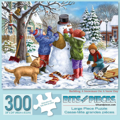 Bits and Pieces - Large 300 Piece Jigsaw Puzzle for Adults - Building a Snowman on a Snow Day - Winter Scene Jigsaw Puzzle by Artist Liz Goodrick