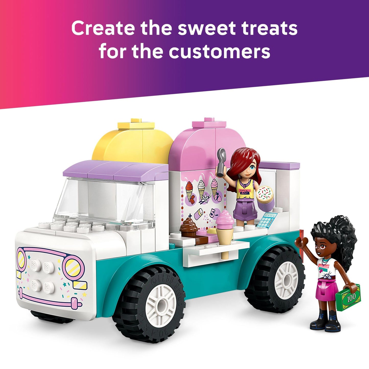 LEGO Friends Heartlake City Ice Cream Truck Toy - Building Toy Pretend Play Set for Kids, Girls and Boys, Ages 4+ - Preschool Building Blocks with 2