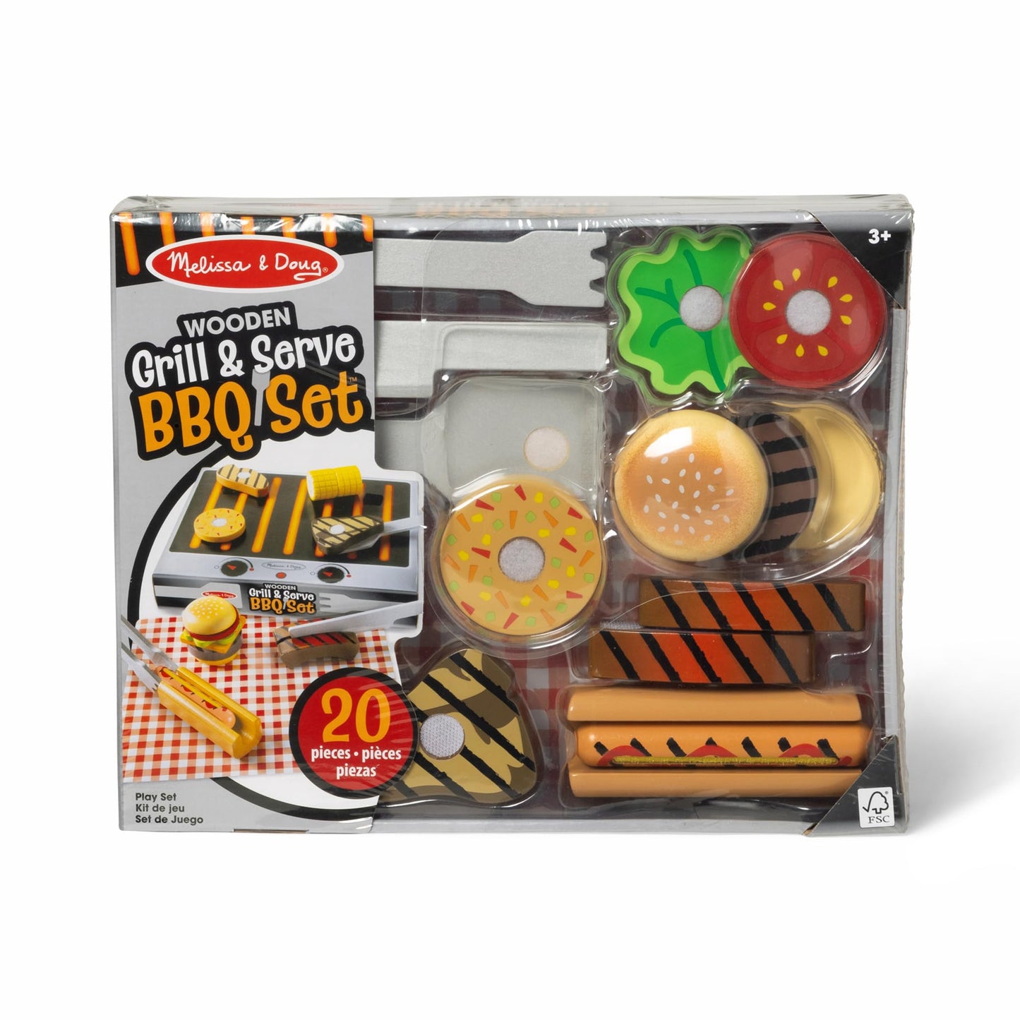 Melissa & Doug Grill and Serve BBQ Set with Pretend Play Toy Food & Kids Play Kitchen Accessories, Preschool Learning Toys for Girls & Boys 3+