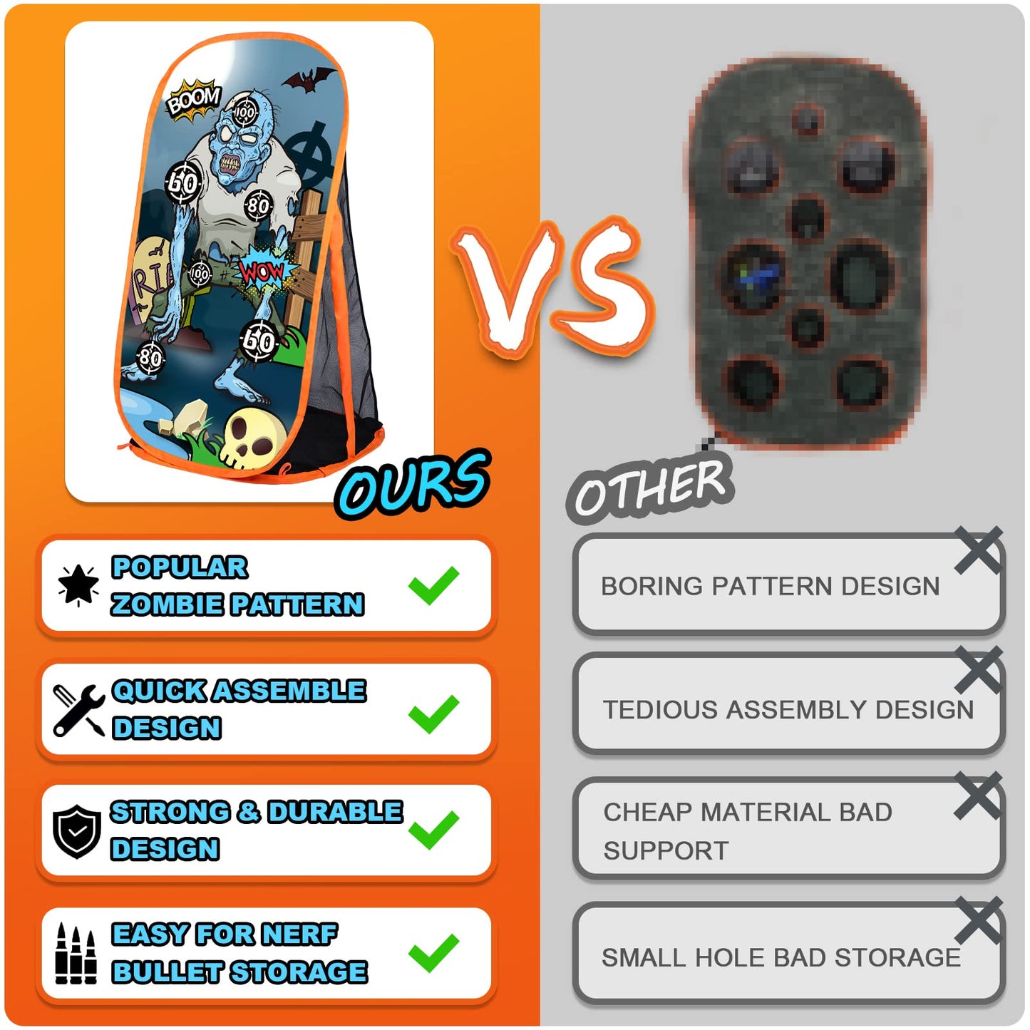 Quanquer Toy Foam Blasters Shooting Practice Target Compatible with Nerf Toy Blasters - Zombie Shooting Target Game with Net - Ideal Shooting Games