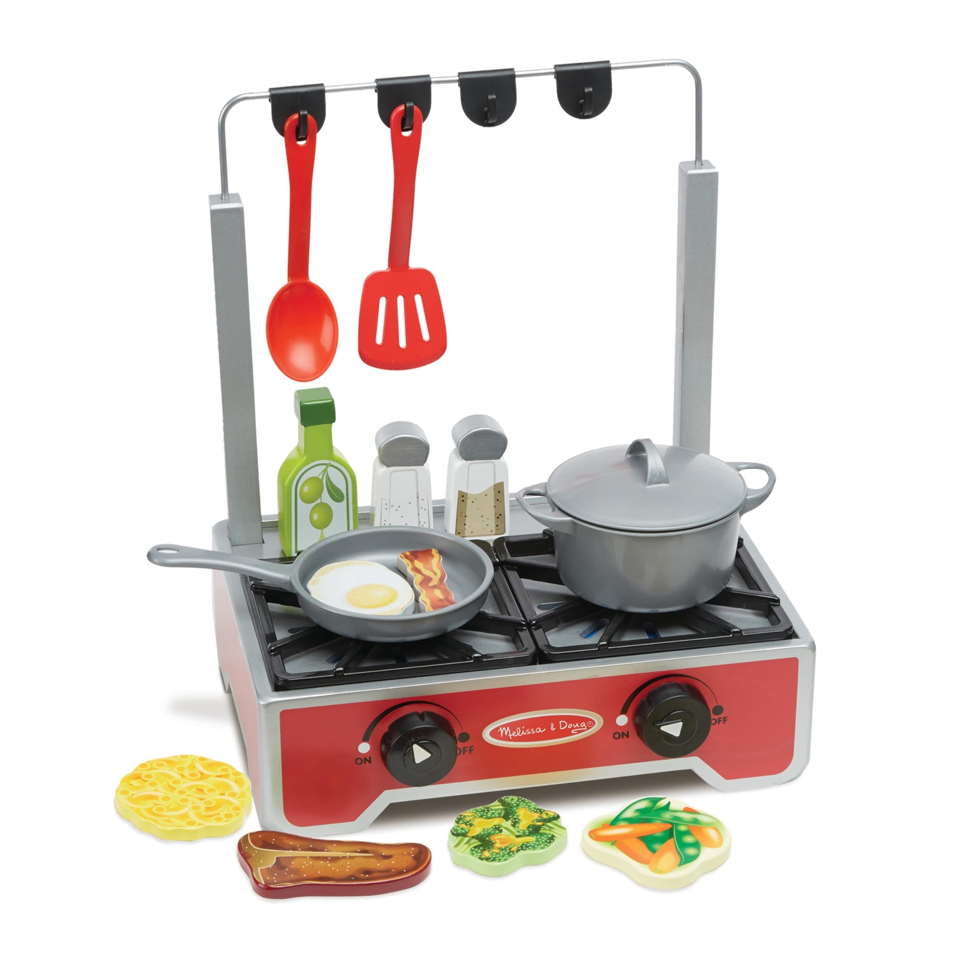 Melissa & Doug 19-Piece Deluxe Wooden Cooktop Set with Wooden Play Food, Durable Pot and Pan