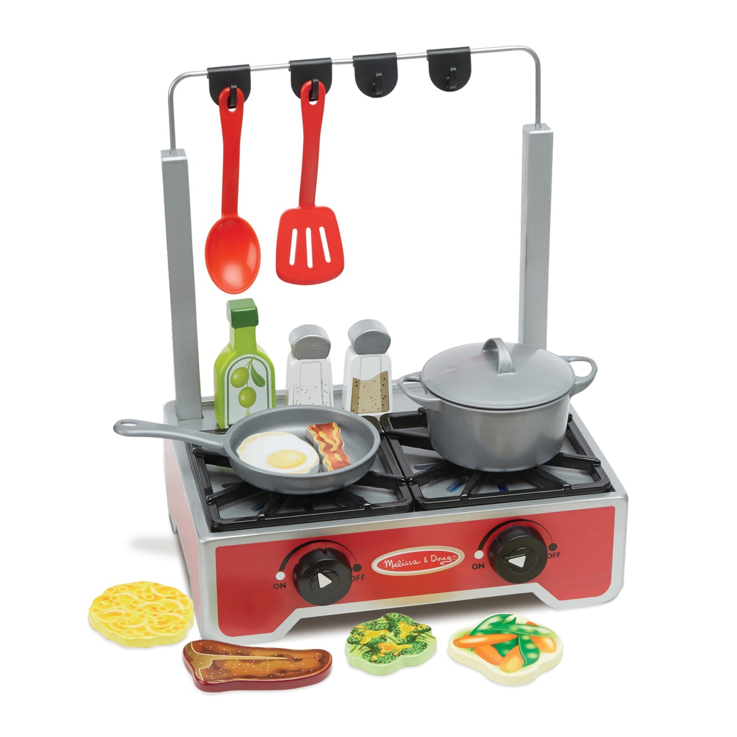 Melissa & Doug 19-Piece Deluxe Wooden Cooktop Set with Wooden Play Food, Durable Pot and Pan