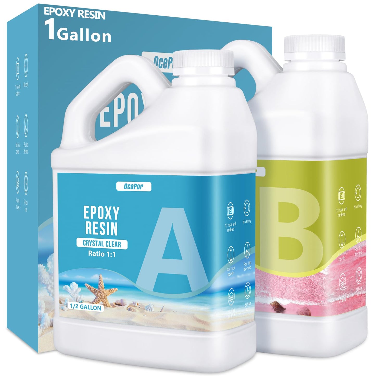 OcePor Epoxy Resin-1 Gallon, Crystal Clear Epoxy Resin Kit, No Yellowing No Bubble Art Resins Casting Resin for Art Crafts, Jewelry Making, Wood