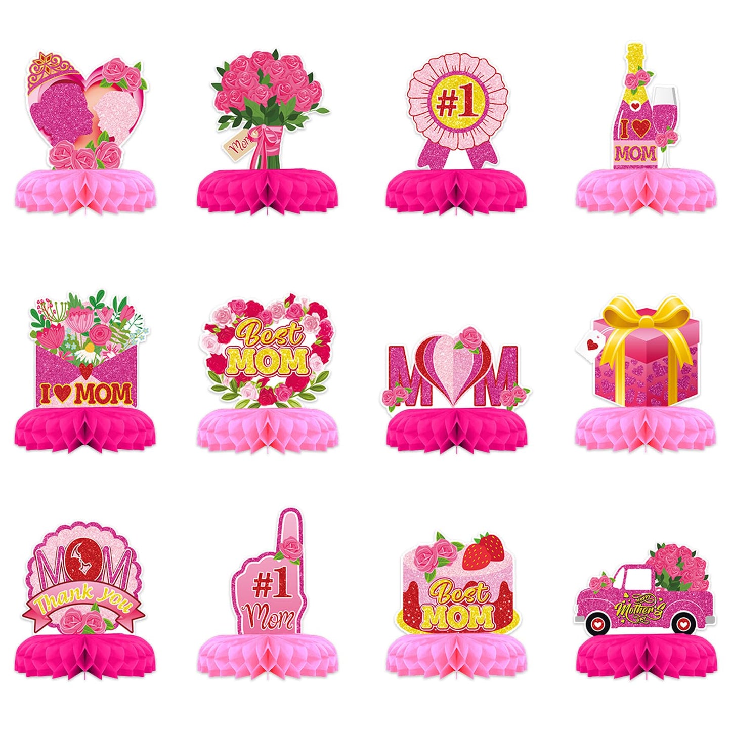 Happy Mother’s Day Party Decorations Honeycomb Centerpieces Best Mom Ever Party Supplies Table Centerpieces Sign Table Topper for Mother’s Birthday