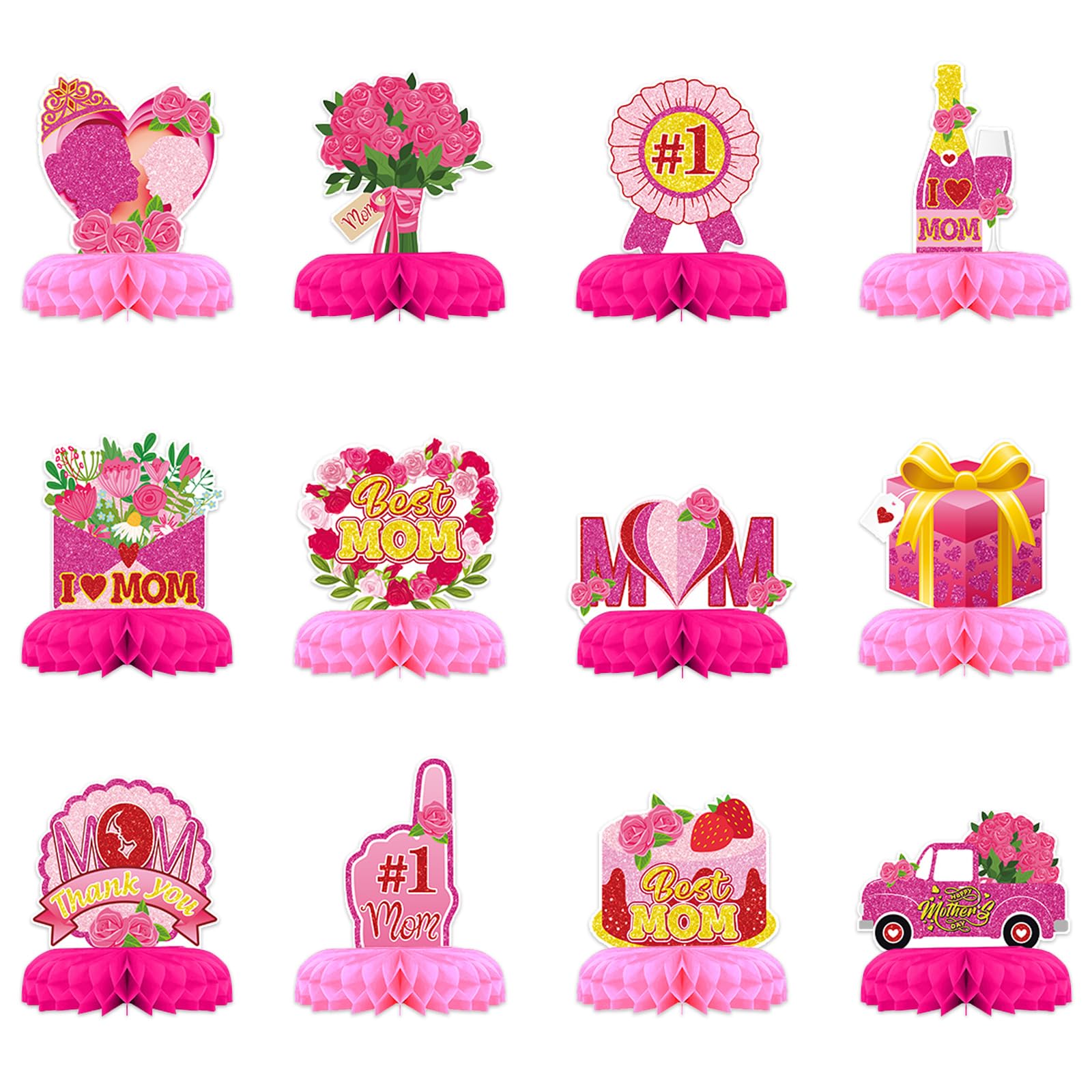Happy Mother’s Day Party Decorations Honeycomb Centerpieces Best Mom Ever Party Supplies Table Centerpieces Sign Table Topper for Mother’s Birthday