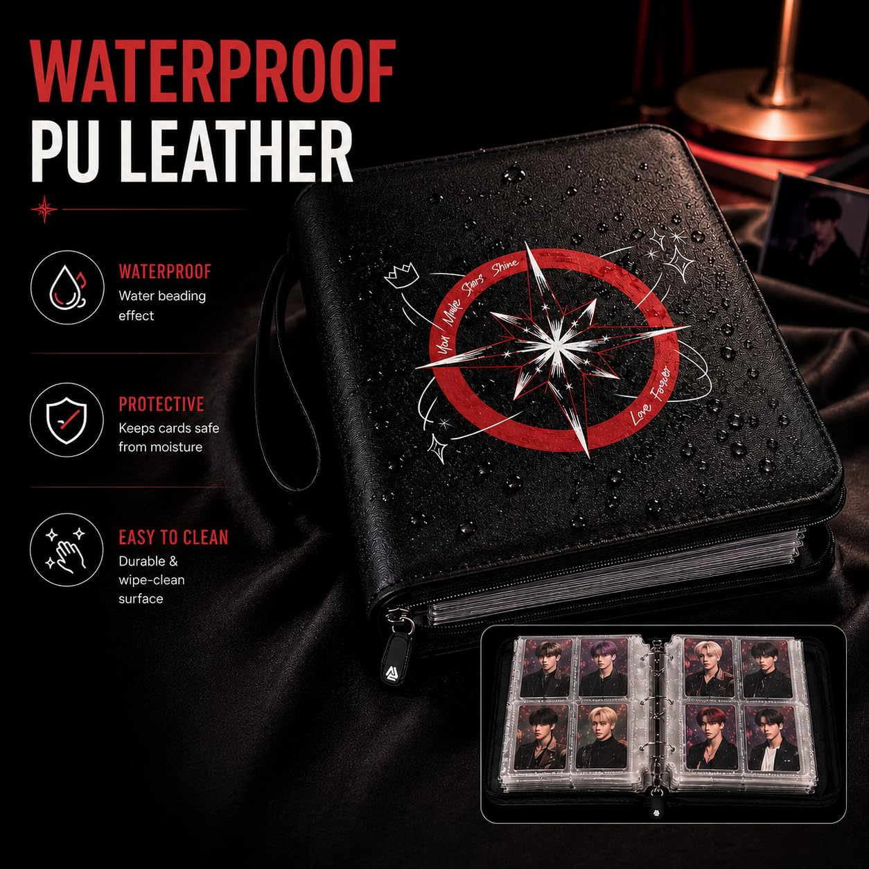 SKZ Photocard Binder 400 Pockets, Kpop Photocard Holder Album with 50 Removable Sleeves, Photo Card Binder for Fans, Waterproof 4-Pocket Card