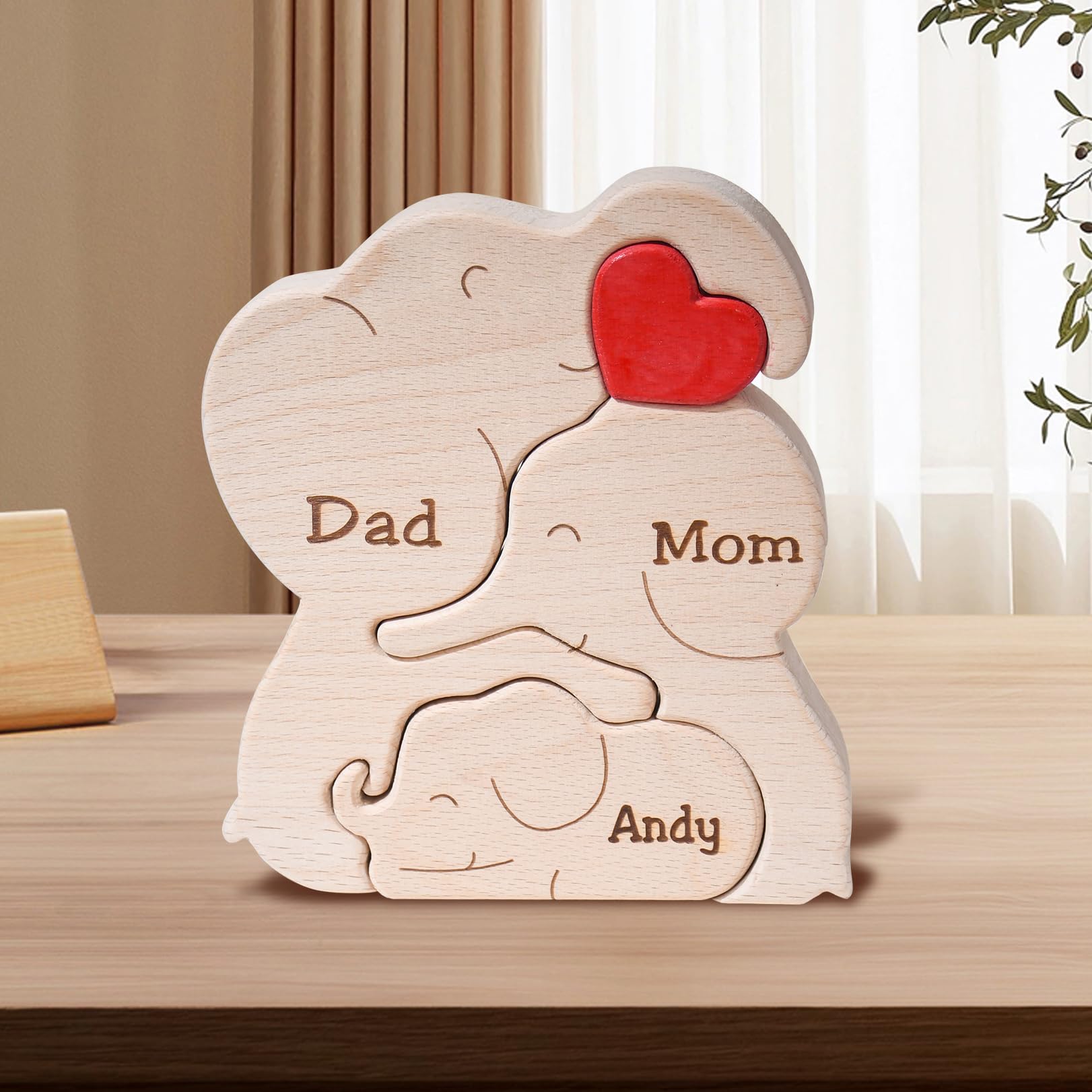 JOBFLY Wooden Mommy Elephant Family Puzzle with 2-6 Family Name