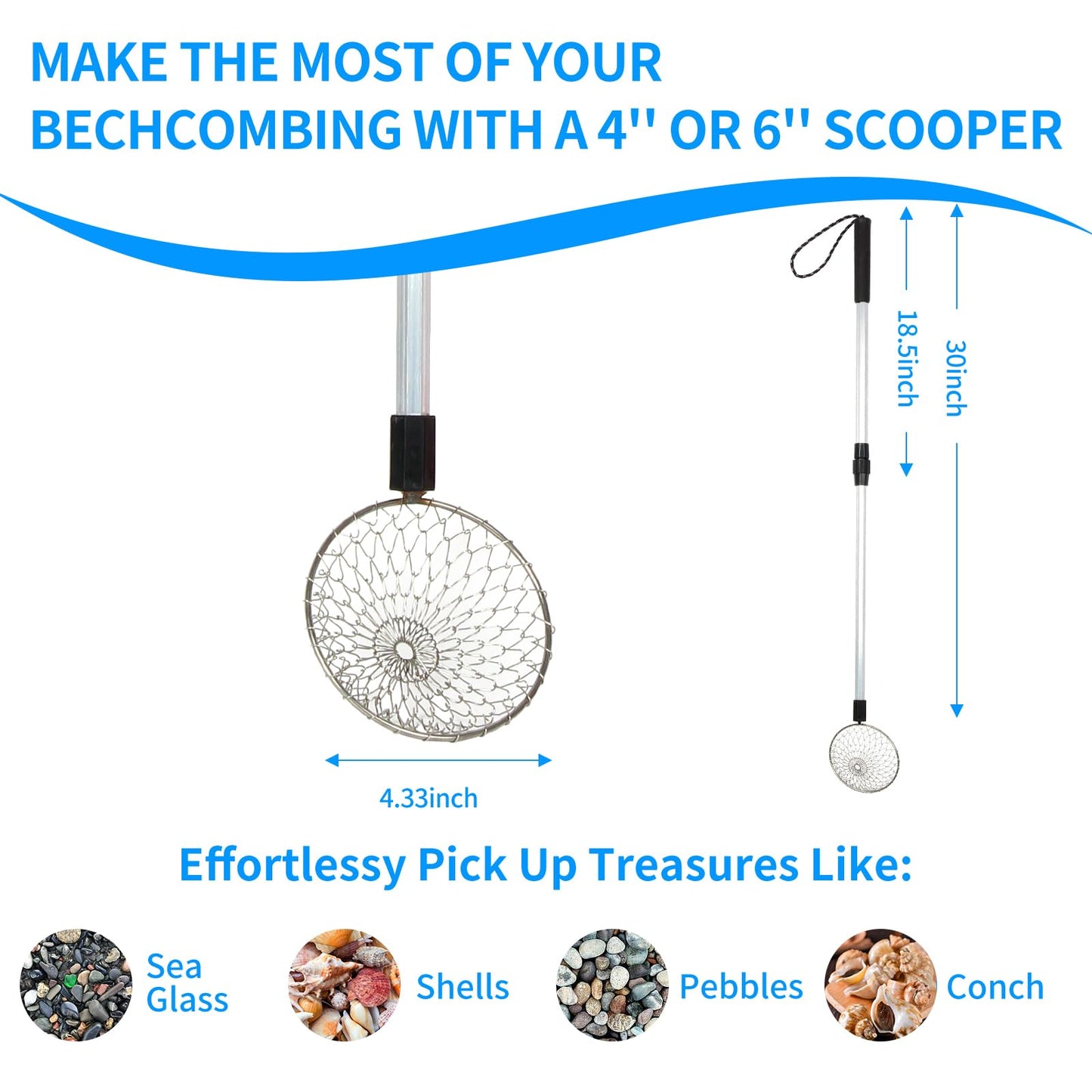 OVRRCSME 2 Pcs Beach Sand Sifter, Shark Teeth Sifter Shell Shovel Rock Scooper with Beach Scoop Shovel and Sifter Tool for Picking Up Shells