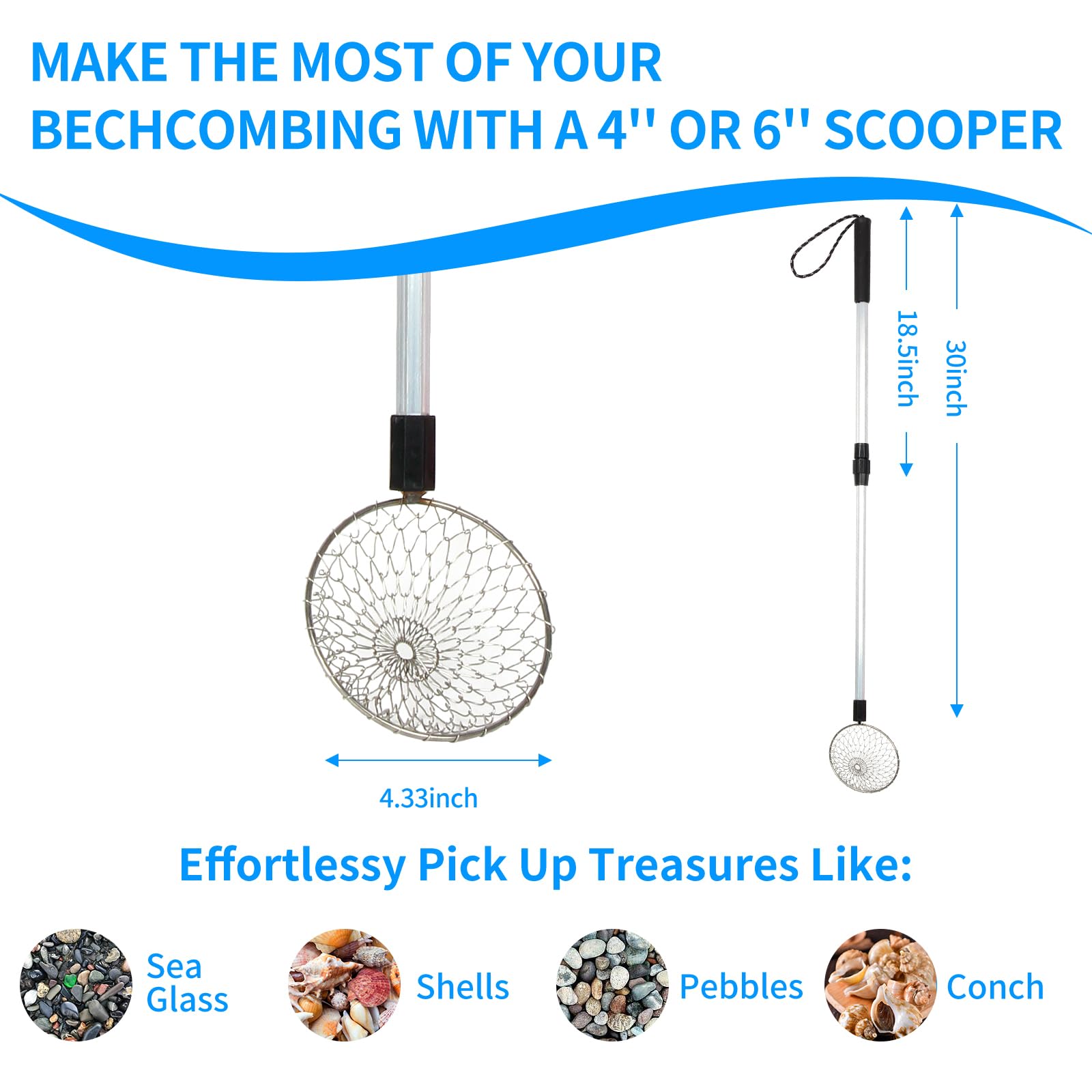 OVRRCSME 2 Pcs Beach Sand Sifter, Shark Teeth Sifter Shell Shovel Rock Scooper with Beach Scoop Shovel and Sifter Tool for Picking Up Shells