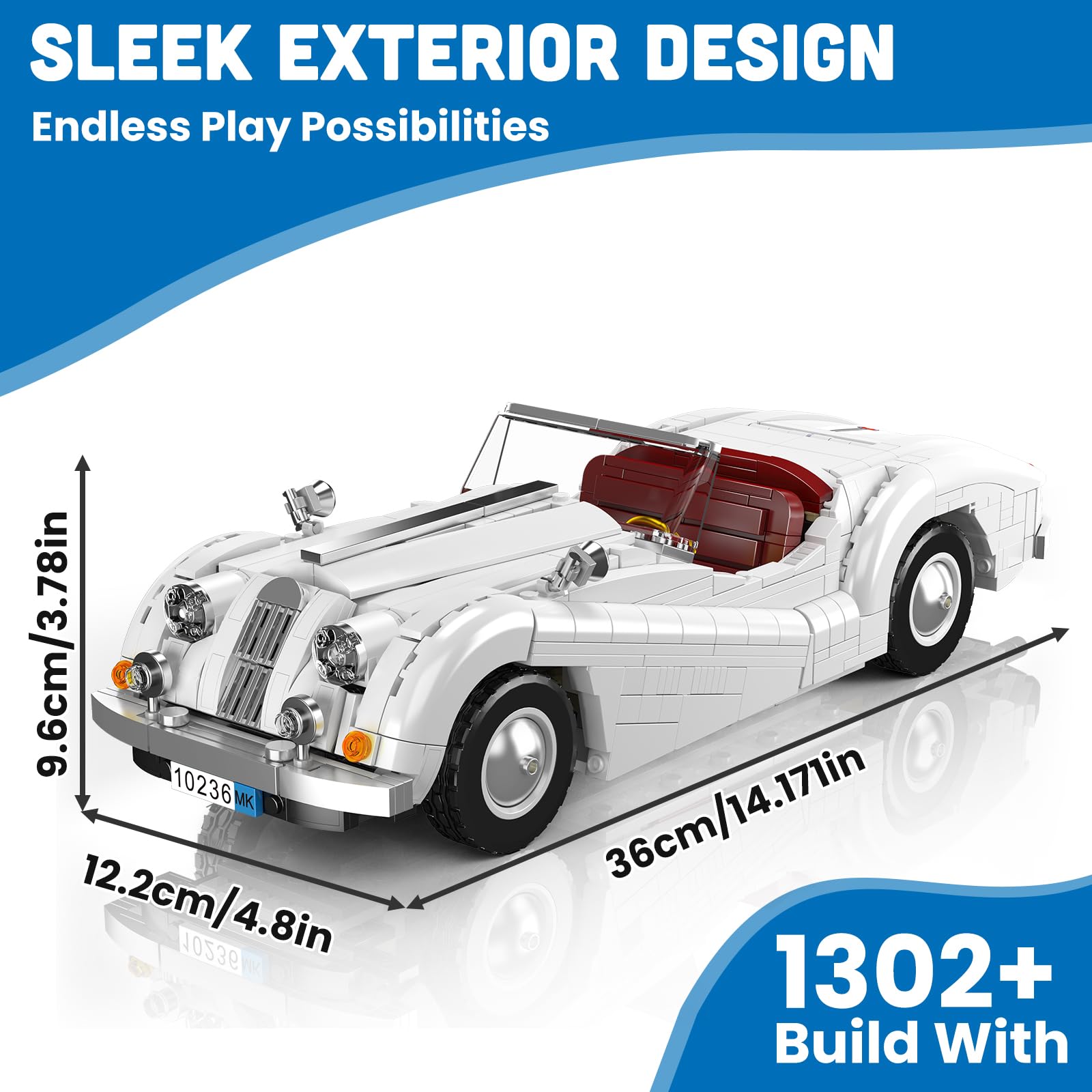 Mould King Vintage Roadster Building Set, 1302 Pieces Sports Car