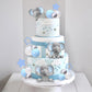 32 PCS Elephant Cake Decoration with Mini Elephant Blue White Pearl Balls for Elephant Theme Birthday Supplies (BLUE)