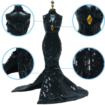 Gorgeous Handmade Doll Dress, Doll Clothes Evening Gown with Sequin Fashion Show, Wedding Party Outfits for 11.5 inch Dolls Accessories (Black)