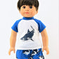 American Fashion World Shark Rash Guard and Swim Trunks Bathing Suit for 18-Inch Dolls | Accessories Included | Dolls Clothes | Outfit Fashions for
