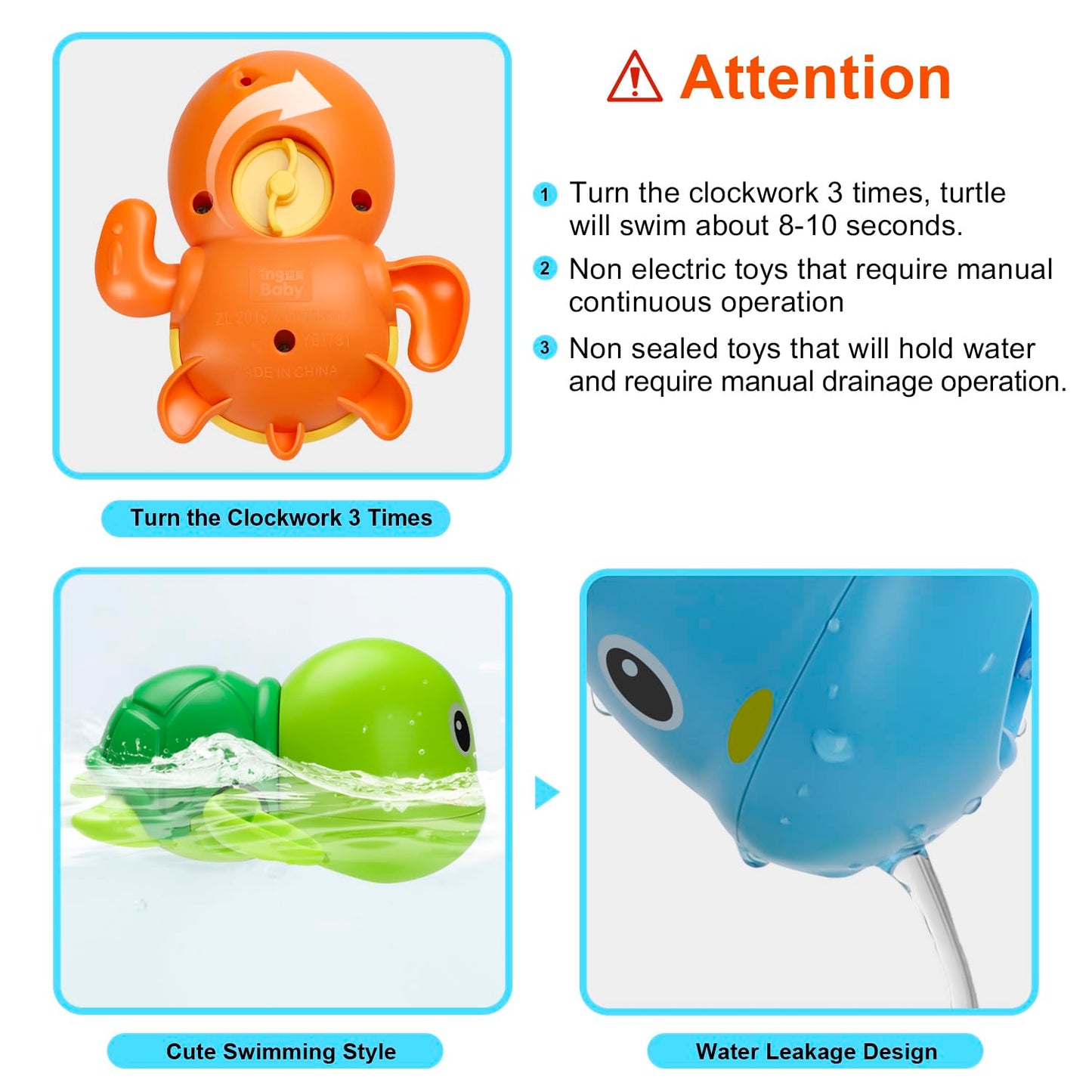 Bath Toys, Cute Swimming Turtle Baby Bath Toys for Toddler 1-3, Water Pool Floating Wind Up Toys for 1 Year Old Boy Girl Gifts, Infant Toddlers Kids