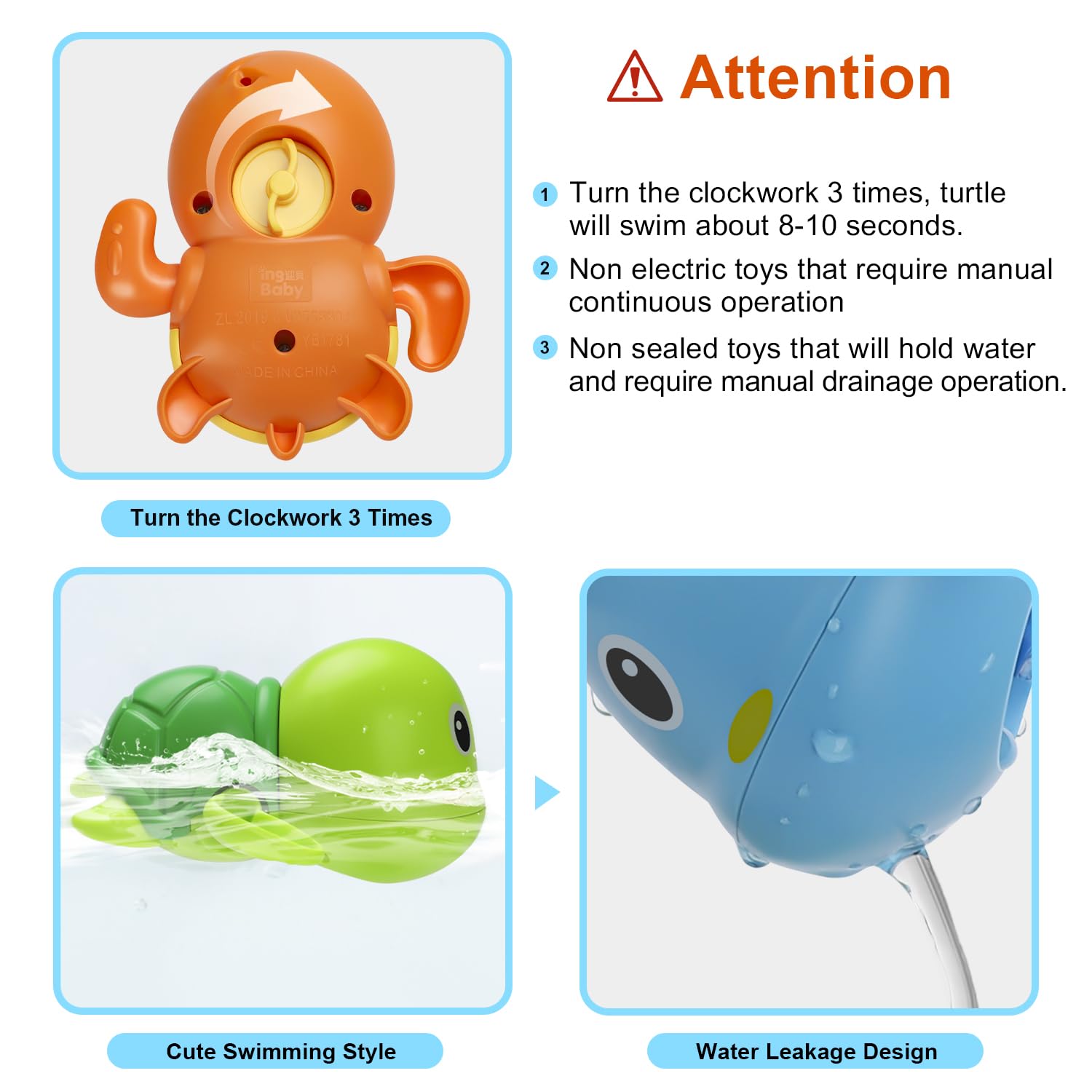 Bath Toys, Cute Swimming Turtle Baby Bath Toys for Toddler 1-3, Water Pool Floating Wind Up Toys for 1 Year Old Boy Girl Gifts, Infant Toddlers Kids
