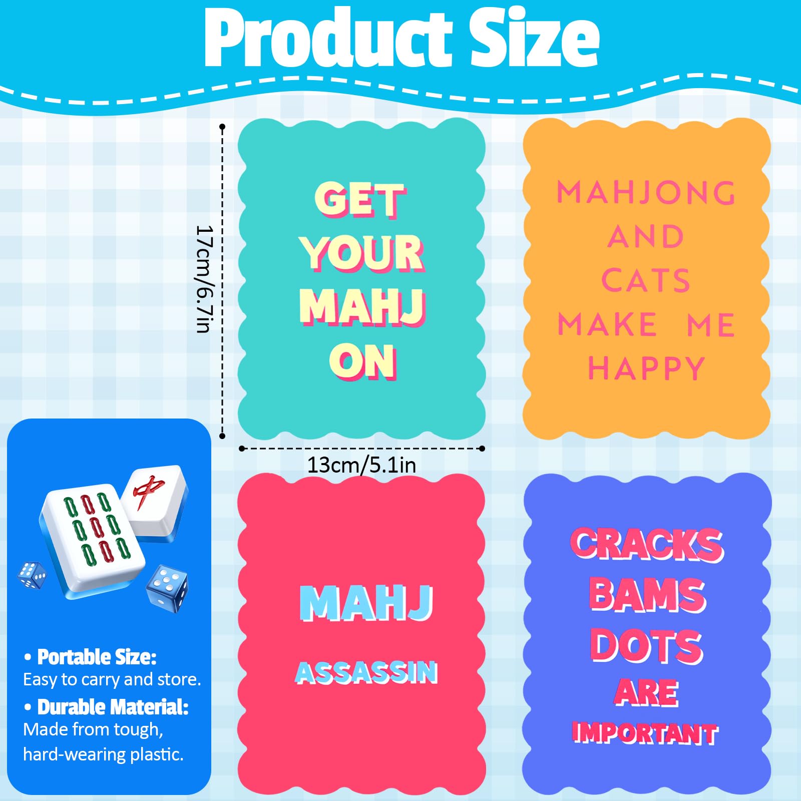Xelbreelark Mahjong Tile Shufflers Set of 4, Ripple-Edged & Stylish Printed Design Portable Plastic Mahjong Accessories for Fast Mixing, Easy Wash