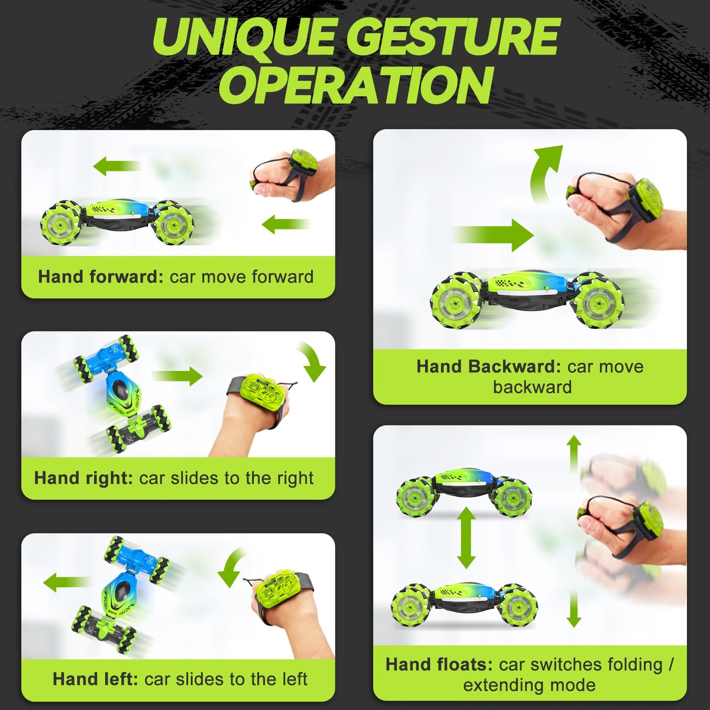 Dysaim Gesture RC Car Hand Controlled Stunt Car for 6-12 yr Boys Girls, 2.4GHz Remote Control Gesture Sensor Toy Drift Twist with Light Music for Kids