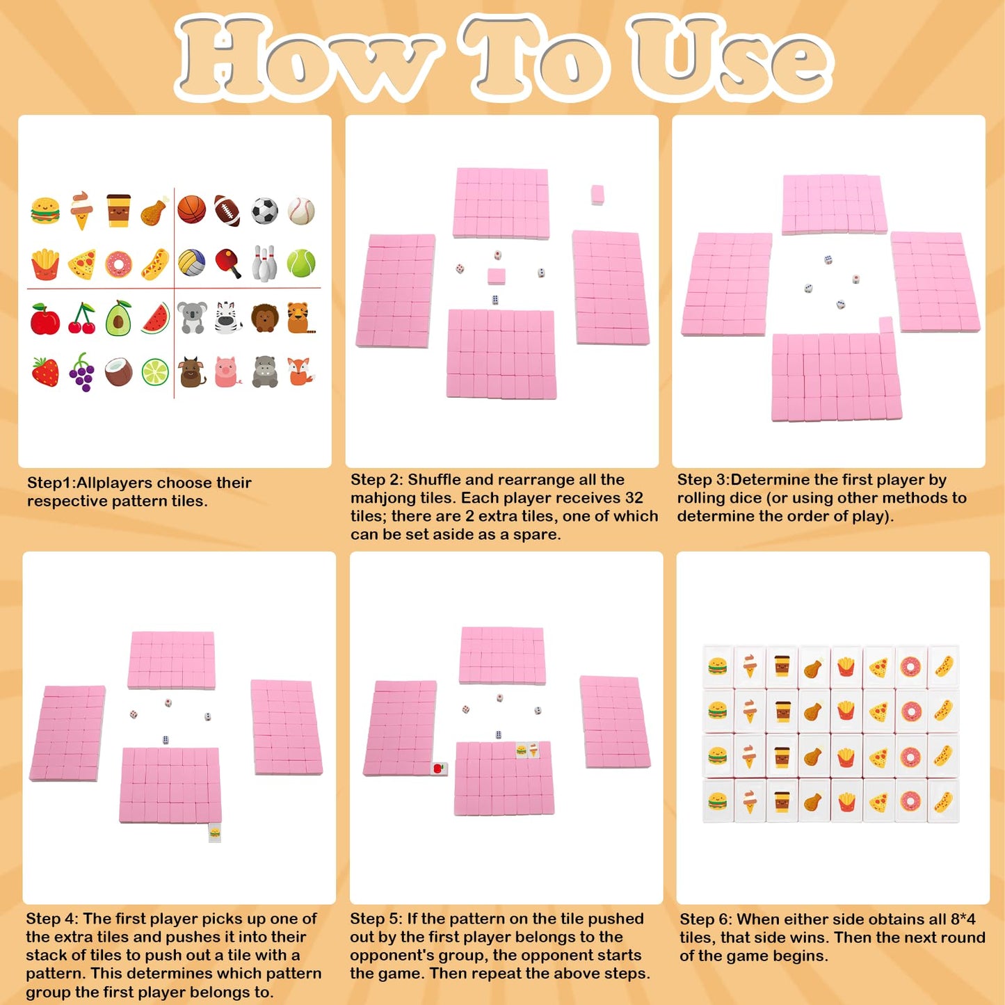 American Mahjong Game Set,Mahjong Tile Game,Mahjong Set with 128 Premium Pink Tiles(1.18'') Animal and Food Pattern with Handbag for picnics, Camping