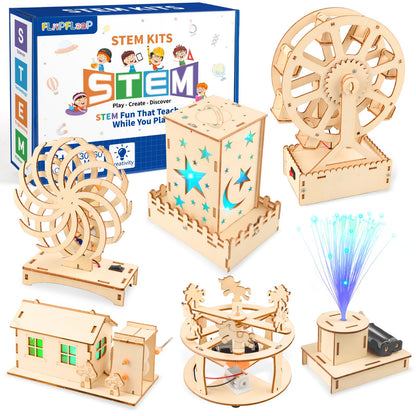 6-in-1 STEM Science Kits for Kids, Wood Arts and Craft Kits, STEM Toys for Boys Girls Age 8-12 5-7 8 10 12 13 14 Gift Idea, 3D Puzzles Building