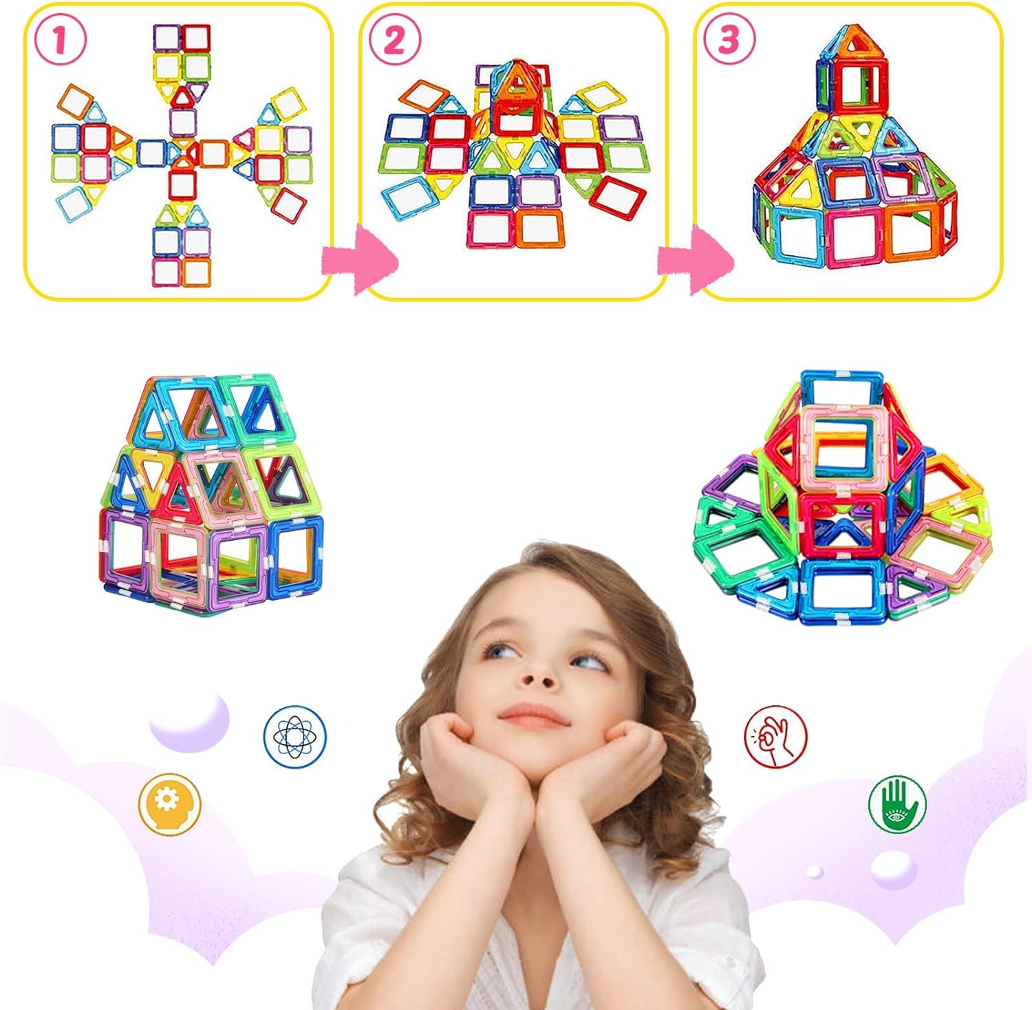 Magnetic Tiles for 3 4 5 6 7 8+ Year Old Boys Girls Upgrade Magnetic Building Blocks Set Educational STEM Toys Christmas Birthday Gift Toys for Kids