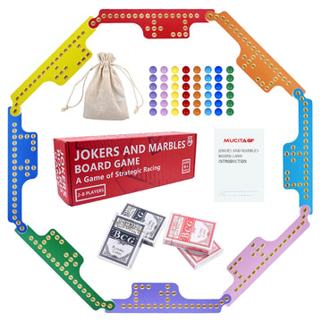 MUCITAGF Jokers and Marbles Board Game, Wooden 2-8 Player Family Game Set