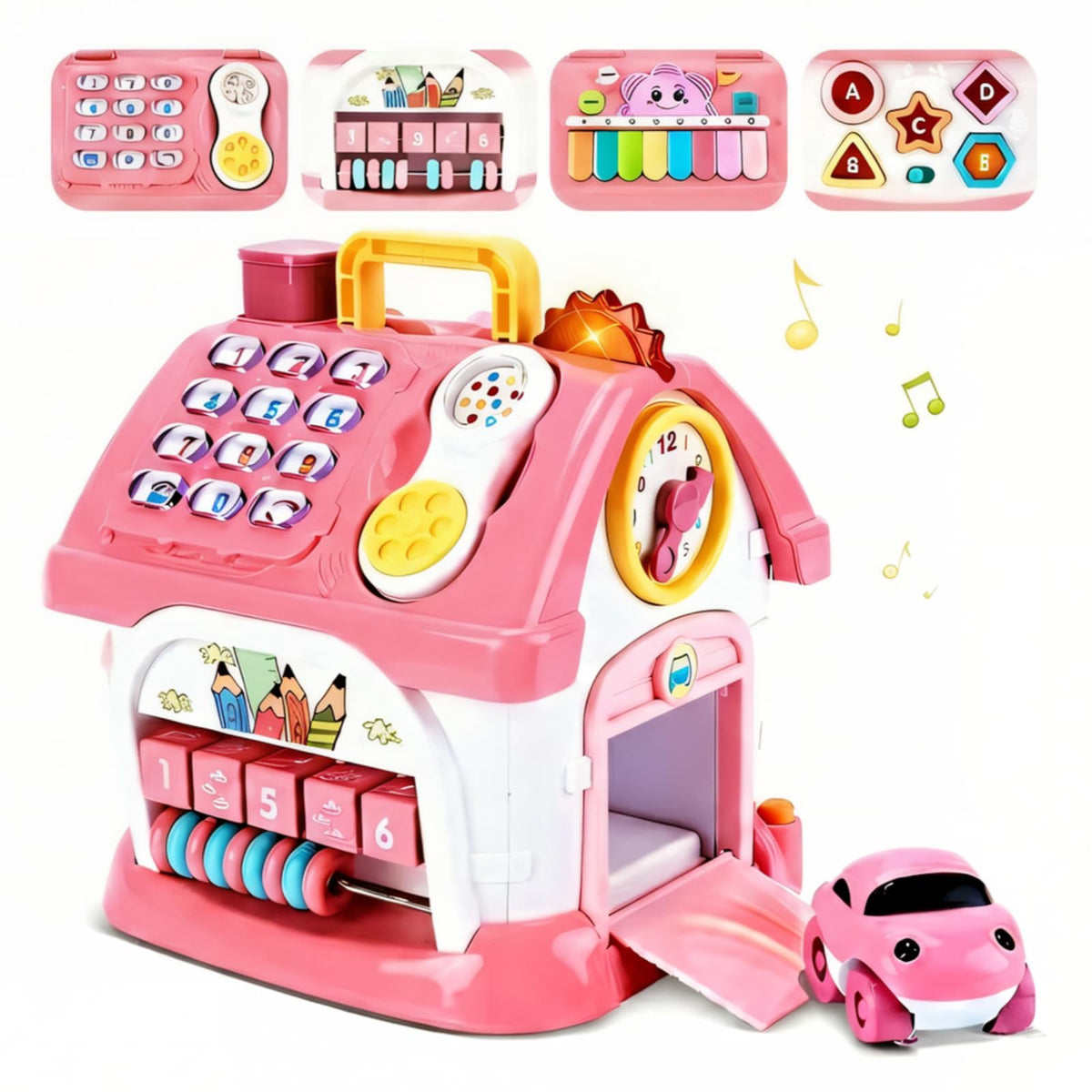 Toddler Girl Toys for 1 Year Old, Montessori Toys for 1 Year Old Girl Birthday Gift, 8 In 1 Pink Baby Musical Learning House with Sound Light Music