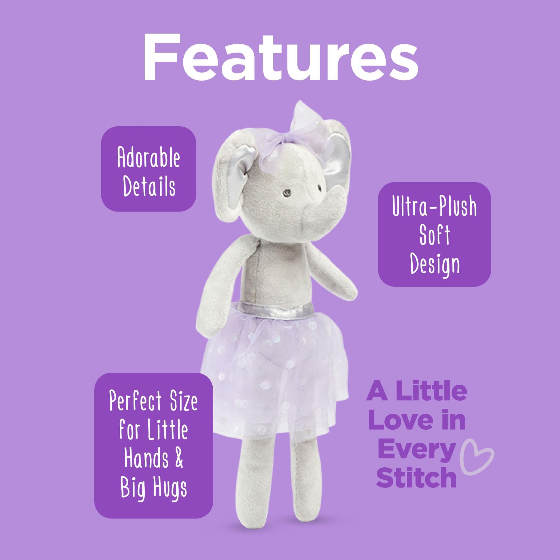 Stephen Joseph, Stuffed Animal Toy 11 inches, Small Super Soft Plush Doll, Toys for Baby, Toddler, Kids, Ellie Elephant