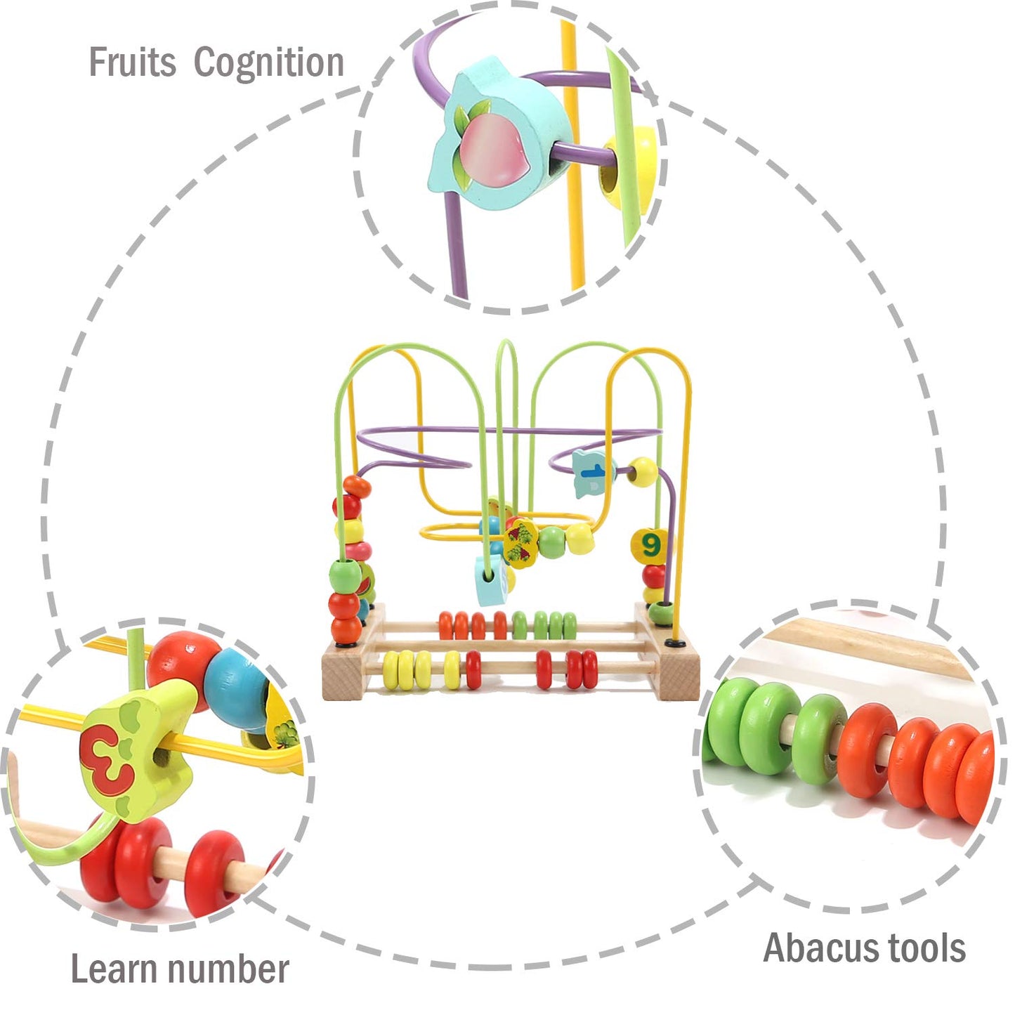 Wondertoys Bead Maze Toy for Kids Wooden Colorful Abacus Roller Coaster Educational Circle Toys Bead Maze Activity Cube Sensory Toys for Children