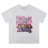 Bratz Ladies Original Dolls Shirt - Yasmin, Cloe, Jade, and Sasha 1990's Vintage Throwback Graphic T-Shirt (White Embroidered, Large)