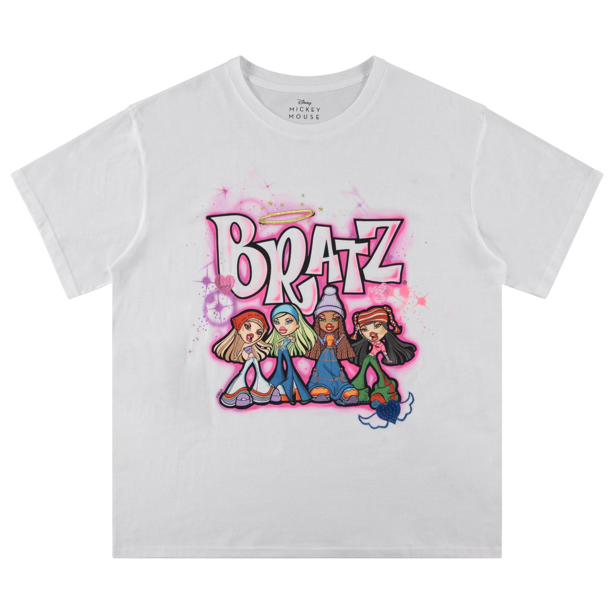 Bratz Ladies Original Dolls Shirt - Yasmin, Cloe, Jade, and Sasha 1990's Vintage Throwback Graphic T-Shirt (White Embroidered, Large)