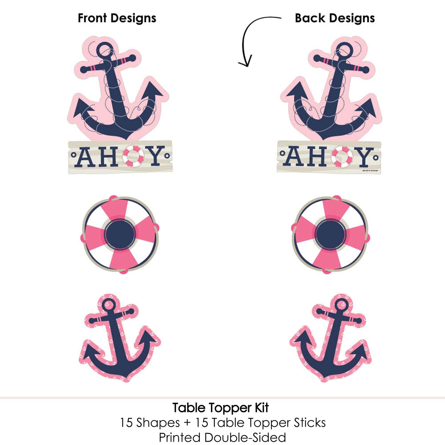 Big Dot of Happiness Ahoy - Nautical Girl - Baby Shower or Birthday Party Centerpiece Sticks - Table Toppers - Set of 15