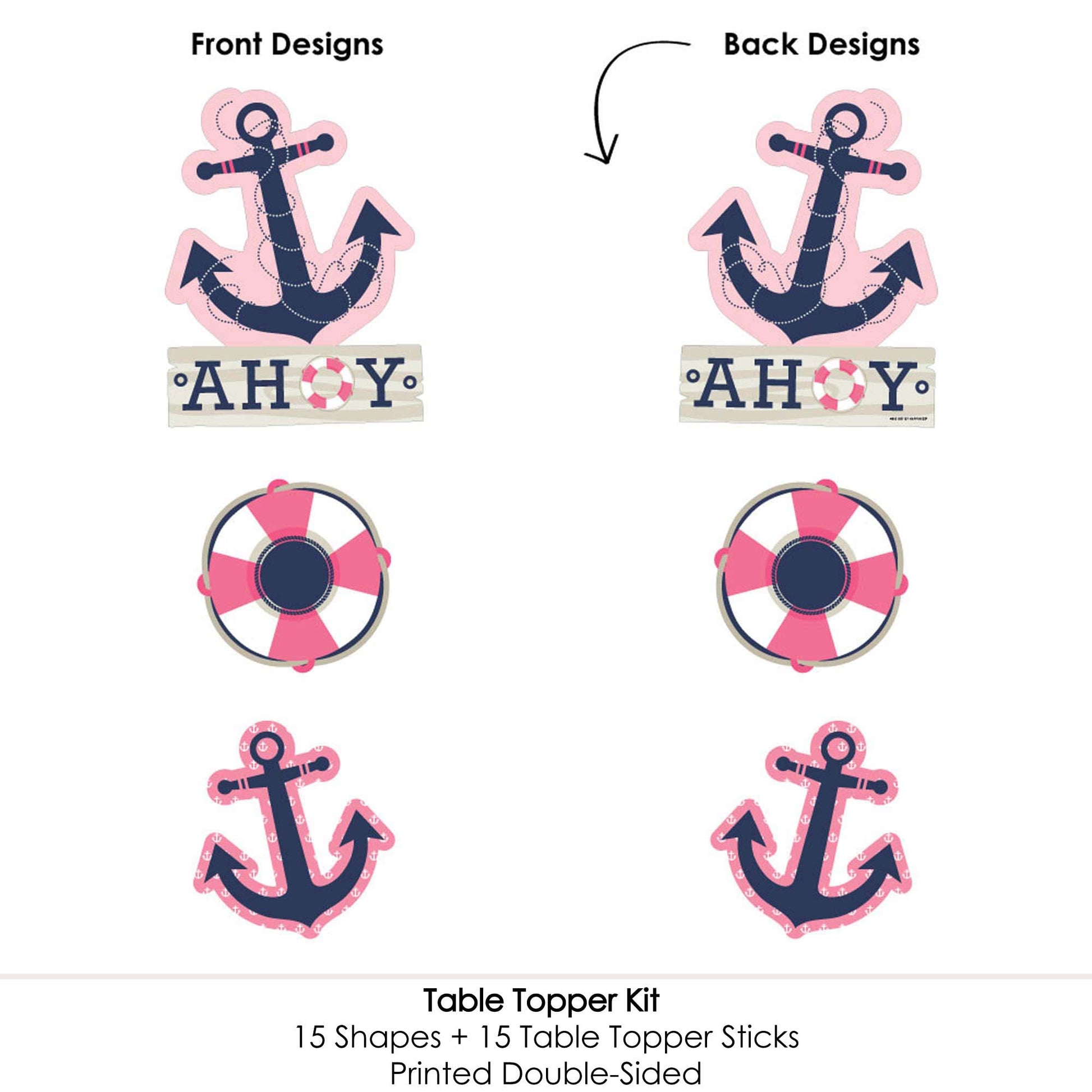 Big Dot of Happiness Ahoy - Nautical Girl - Baby Shower or Birthday Party Centerpiece Sticks - Table Toppers - Set of 15
