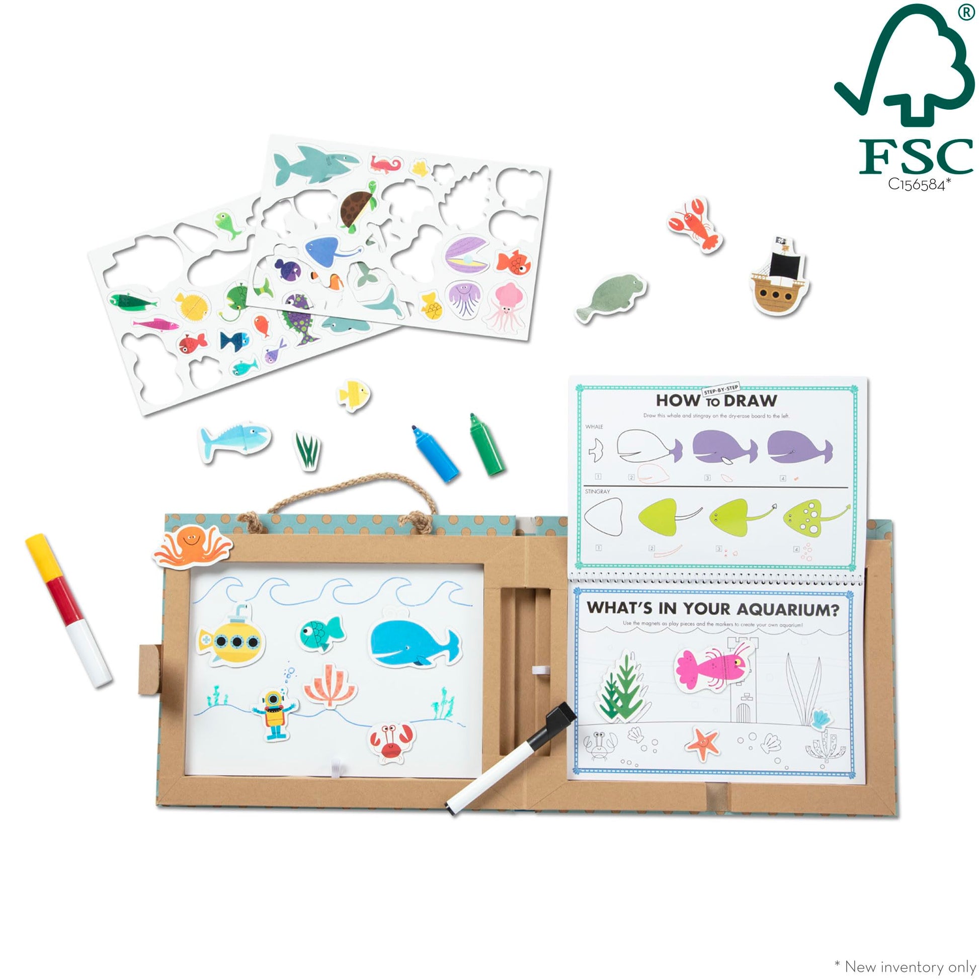 Melissa & Doug Natural Play: Play, Draw, Create Reusable Drawing & Magnet Kit - Ocean (42 Magnets, 5 Dry-Erase Markers) - FSC Certified