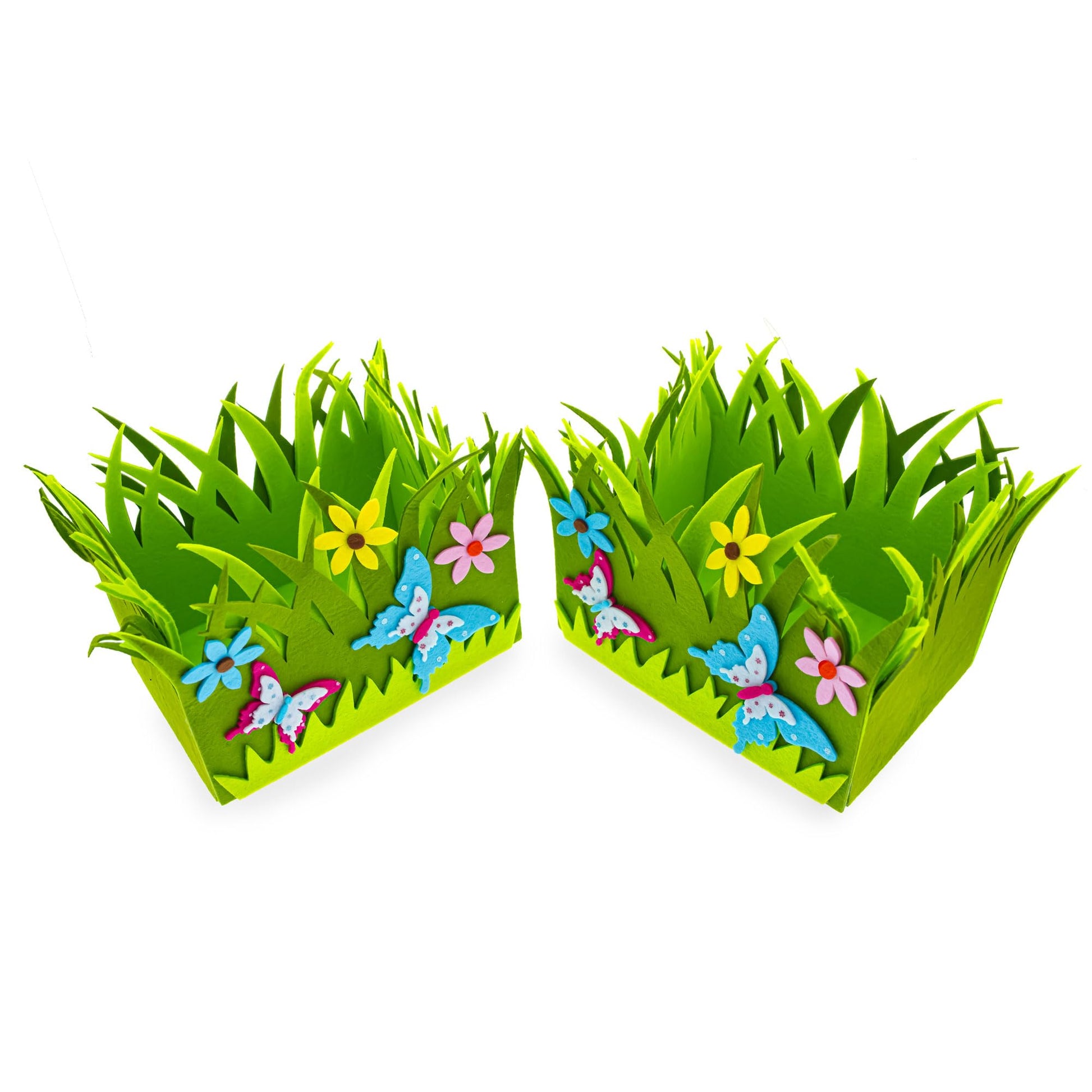Set of 2 Spring Flowers and Butterflies Easter Felt Decorative Centerpiece