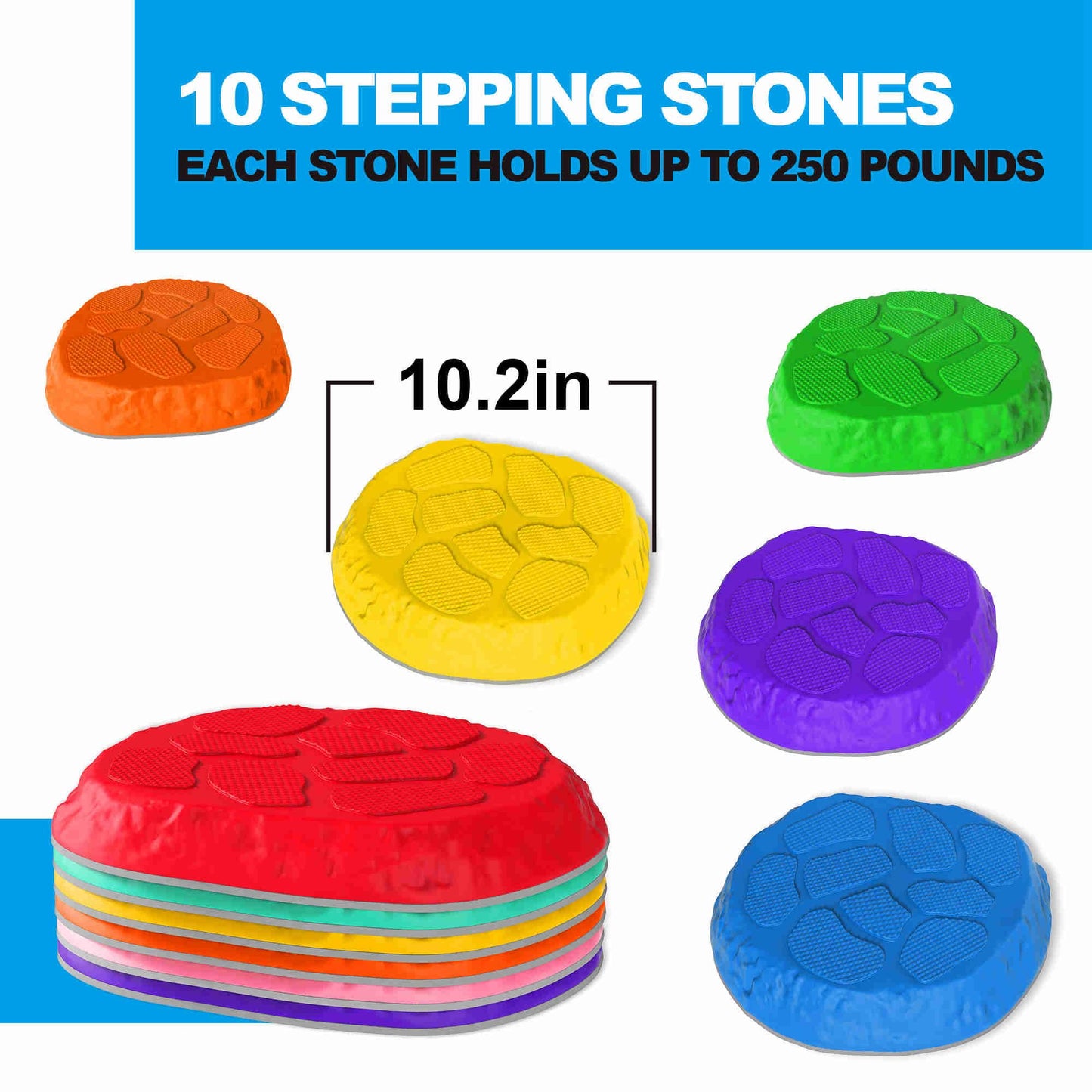 TECKMICO 10-Pack Stepping Stones for Kids,Non-Slip Balance Stones Obstacle Course Coordination Game Encourage Toddler Balance Gross Motor Skills Toys